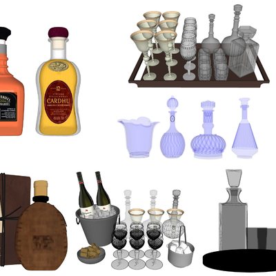  现代酒具洋酒su模型 