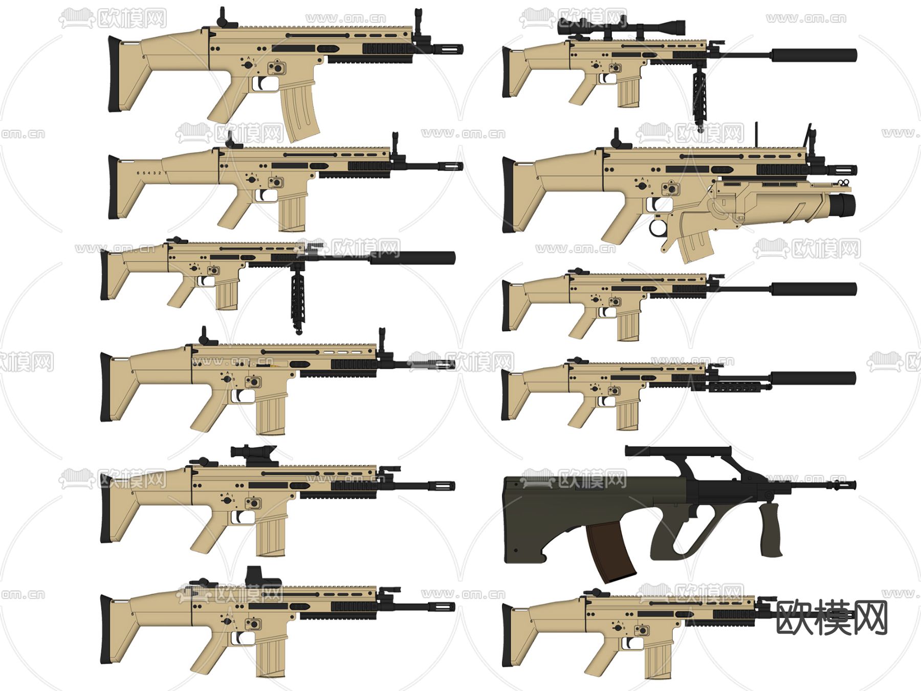 现代军用突击步枪武器su模型下载
