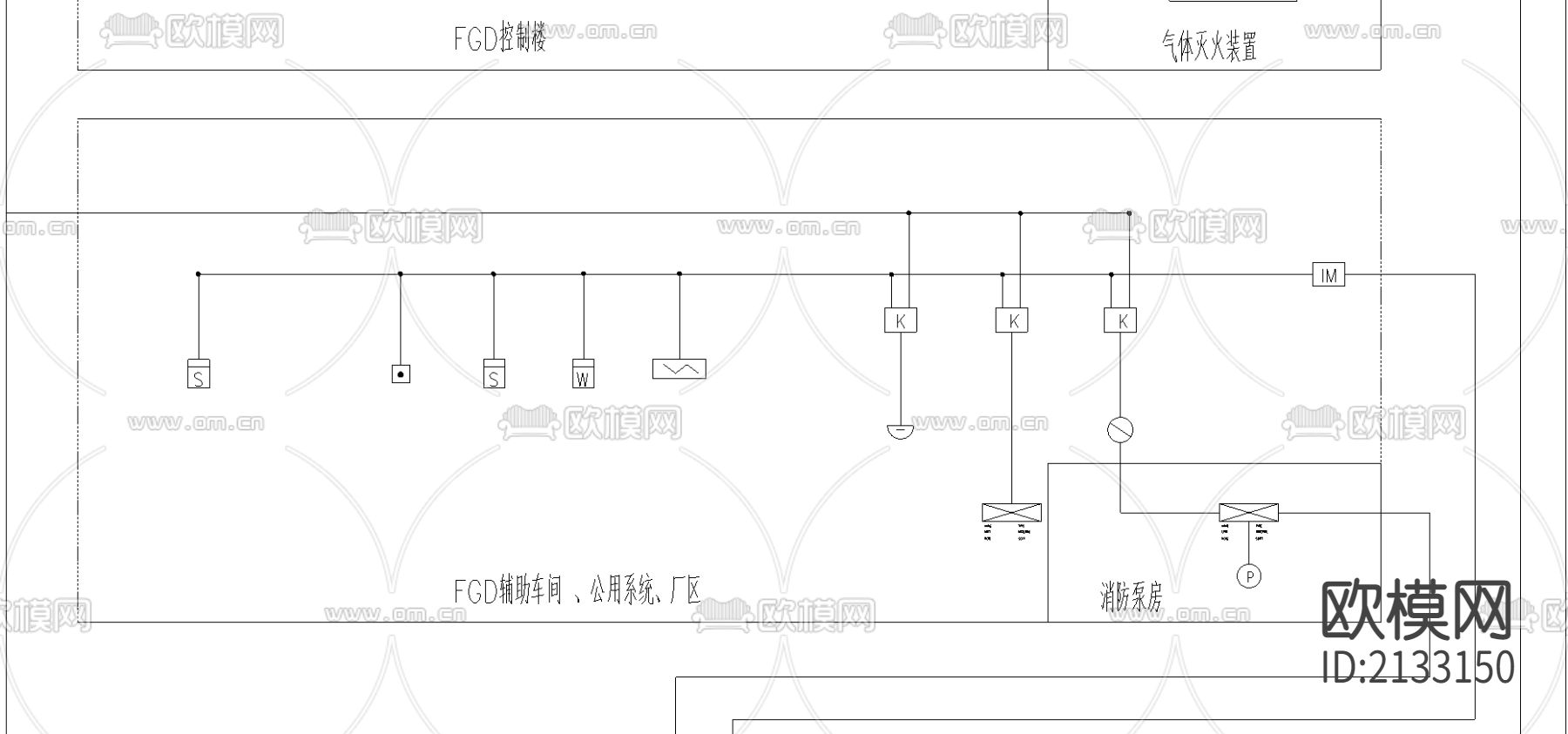 火灾报警和消防控制系统配置cad施工图下载（渲染图3）