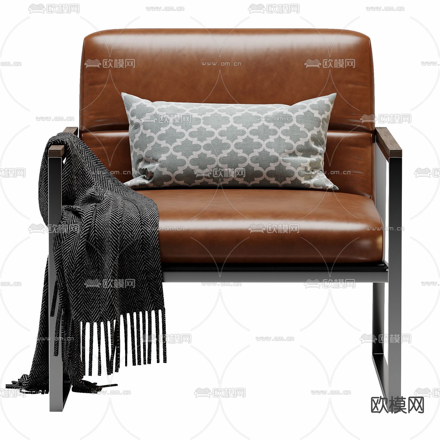 现代橘色皮革办公椅3d模型下载（渲染图2）