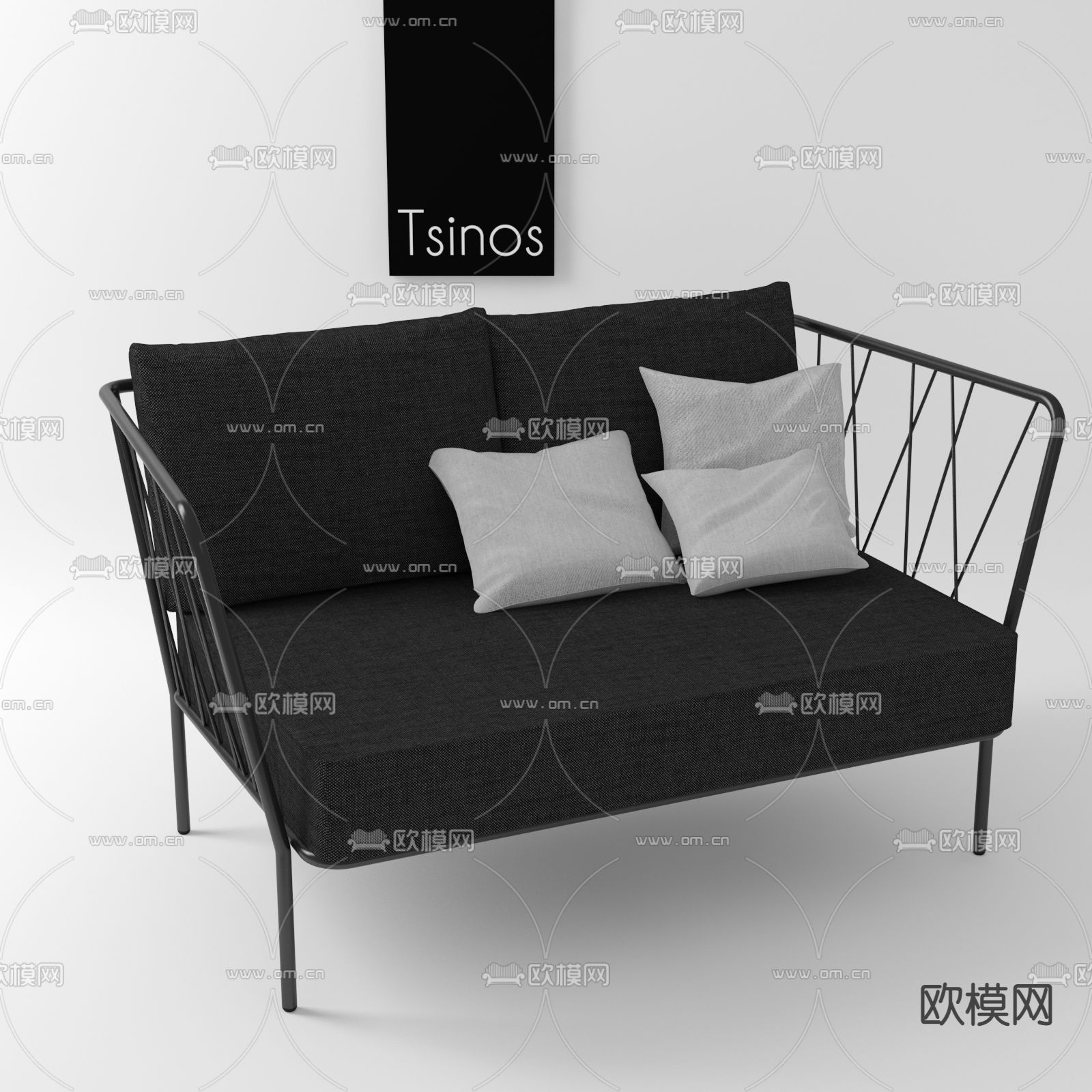 北欧简约金属布艺双人沙发免费3d模型下载_ID11971964_3dmax免费模型-欧模网