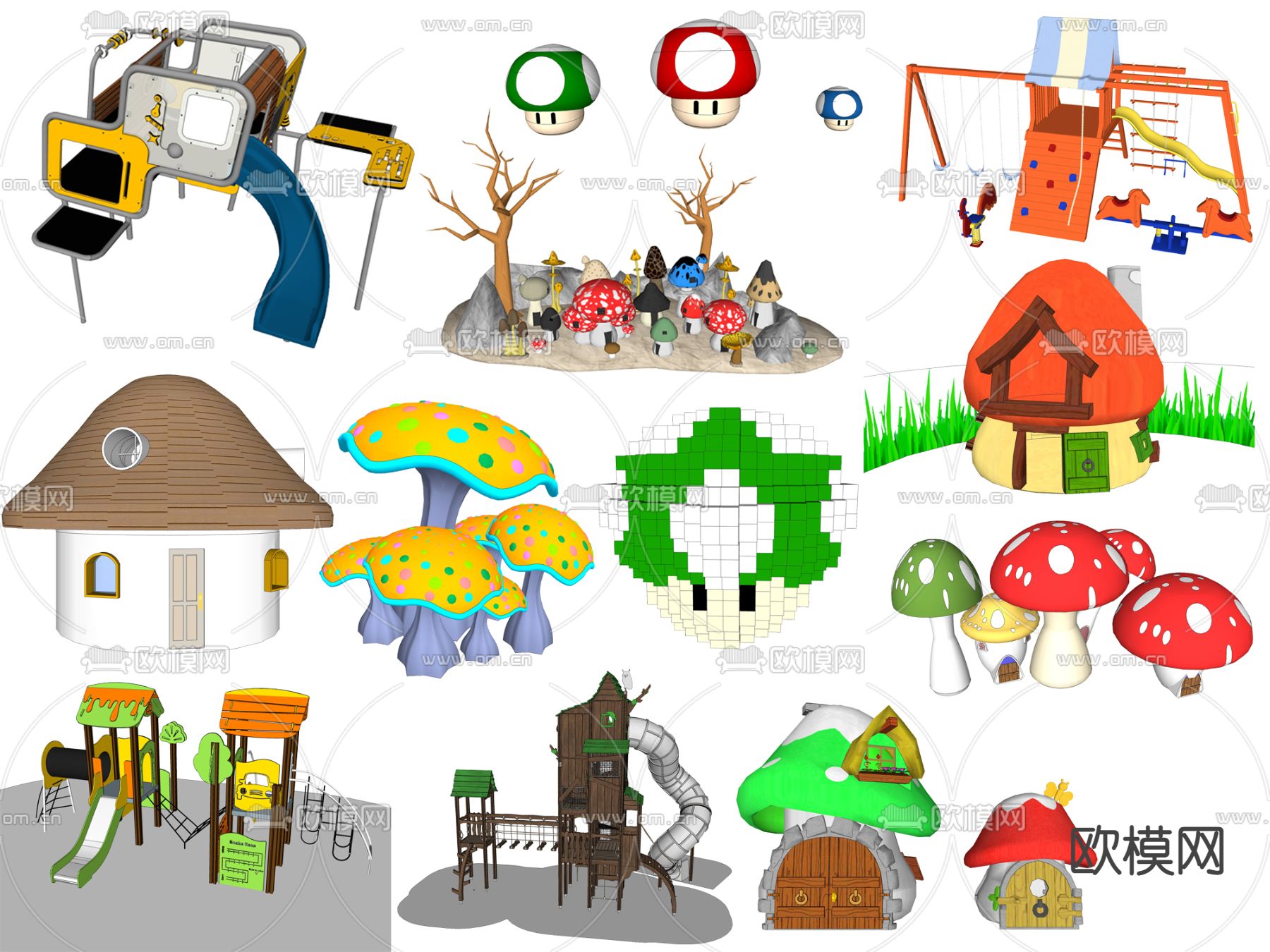 现代儿童游乐设施su模型下载