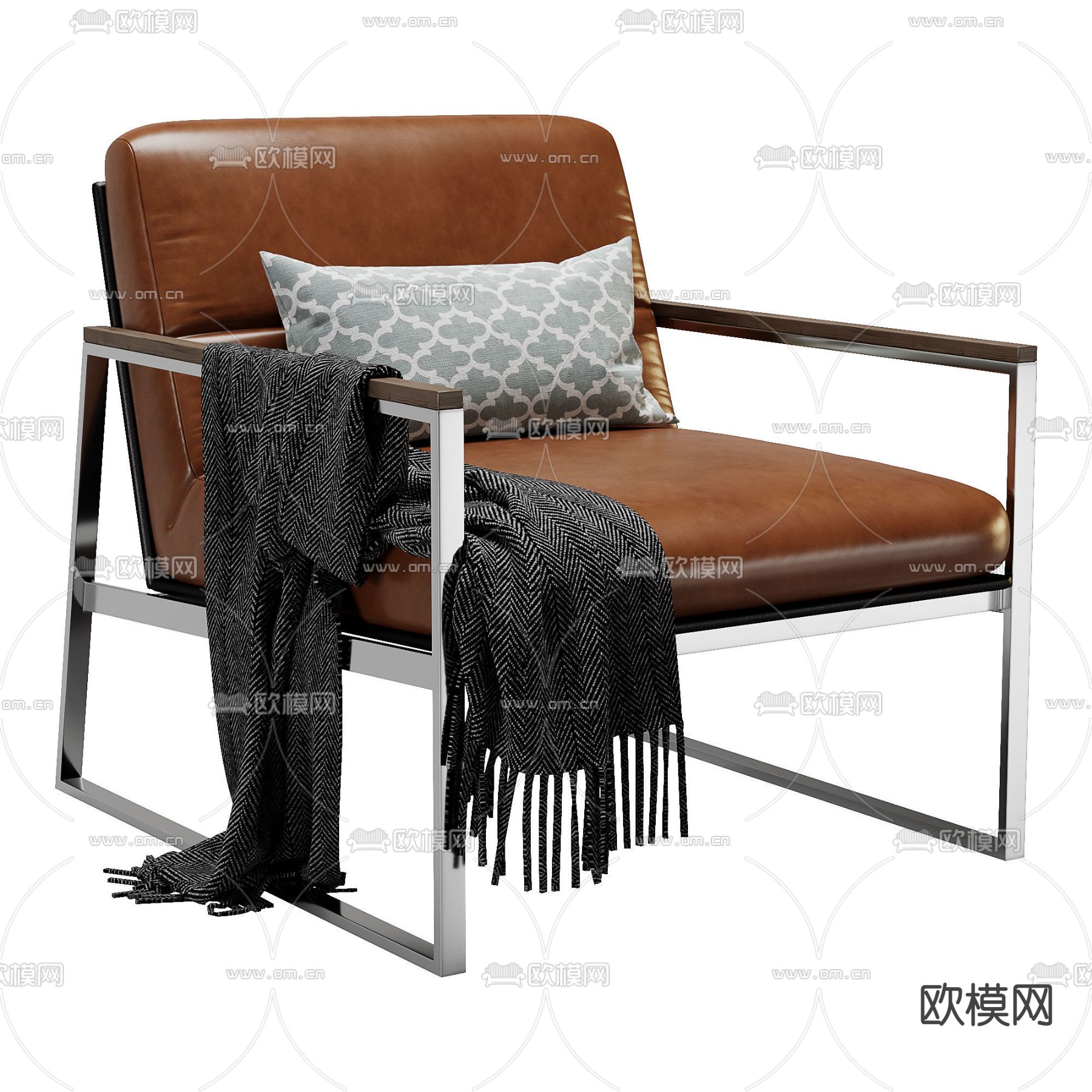 现代橘色皮革办公椅3d模型下载（渲染图1）