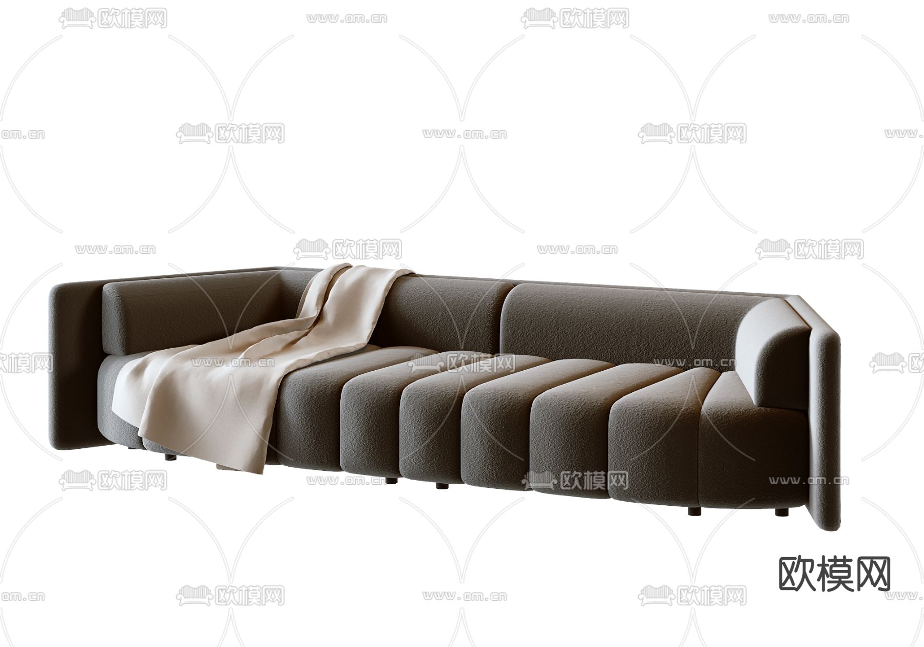 侘寂绒布多人沙发3d模型下载