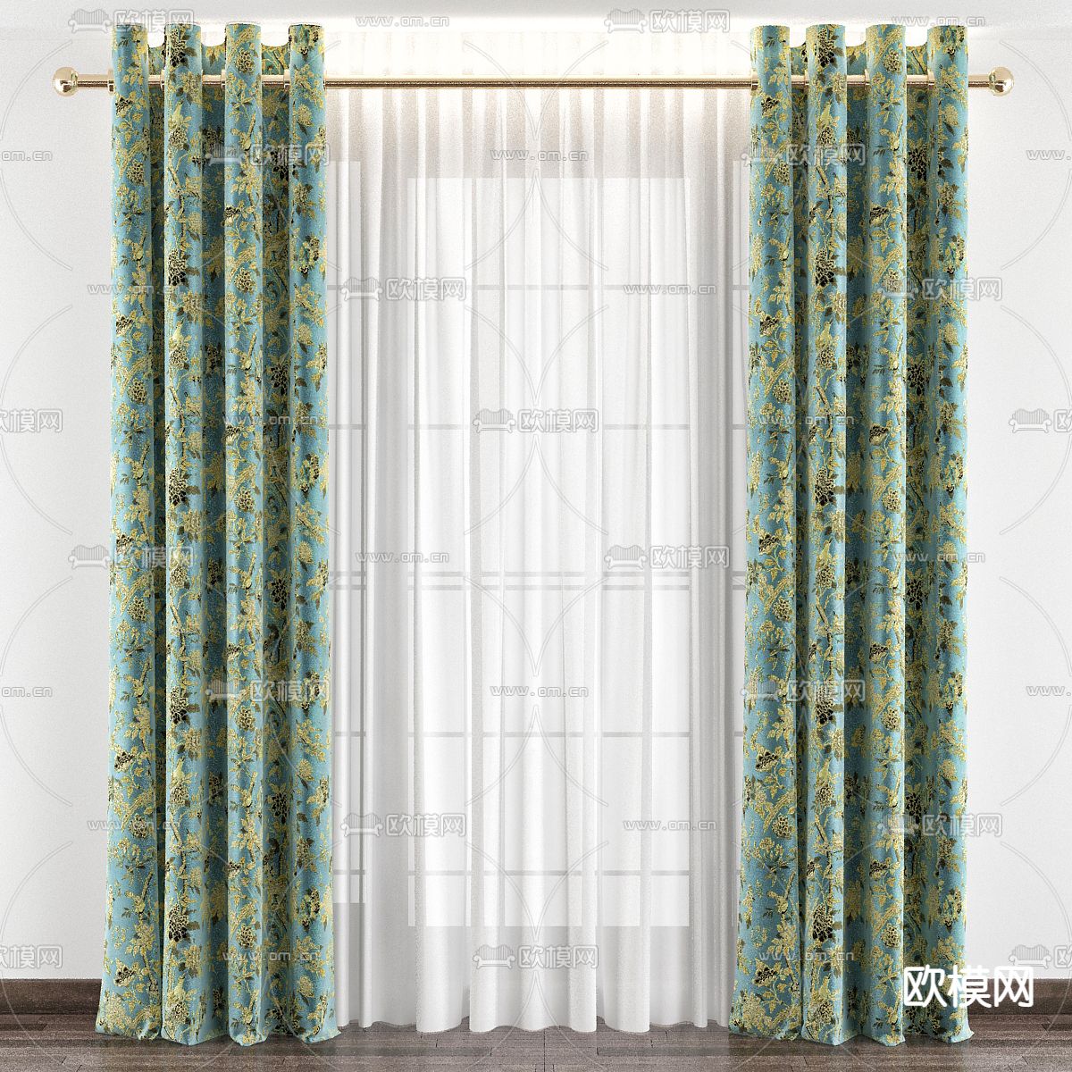 美式田园碎花窗帘3d模型下载