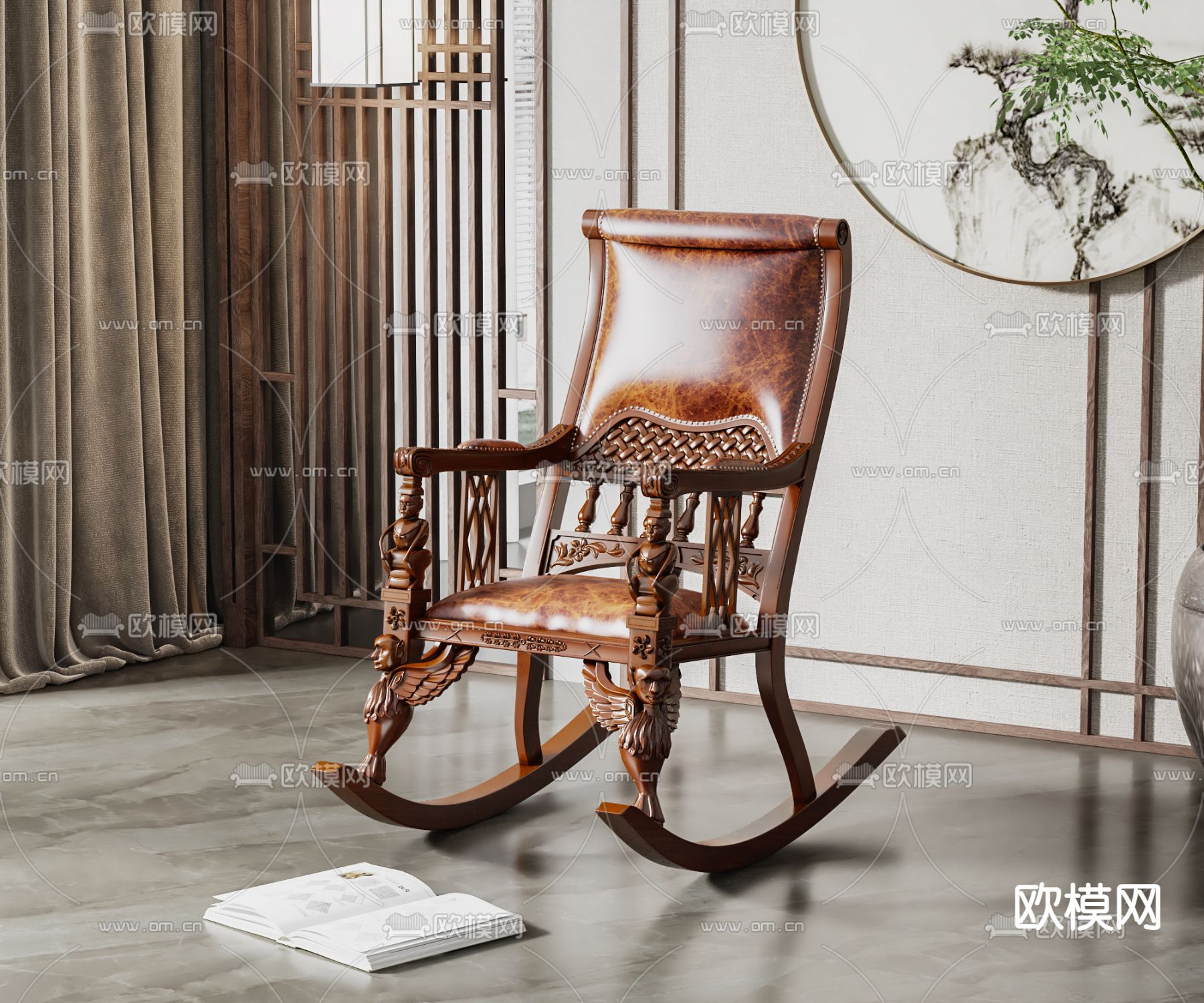中古风实木休闲摇椅3d模型下载