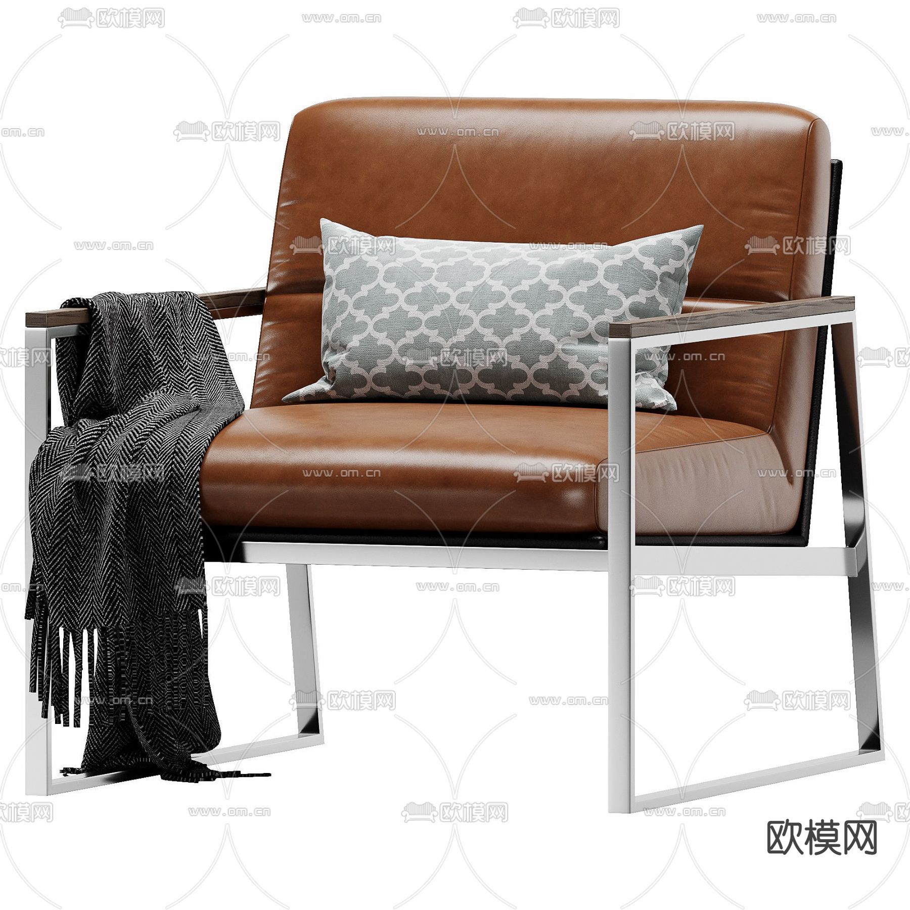 现代橘色皮革办公椅3d模型下载（渲染图4）