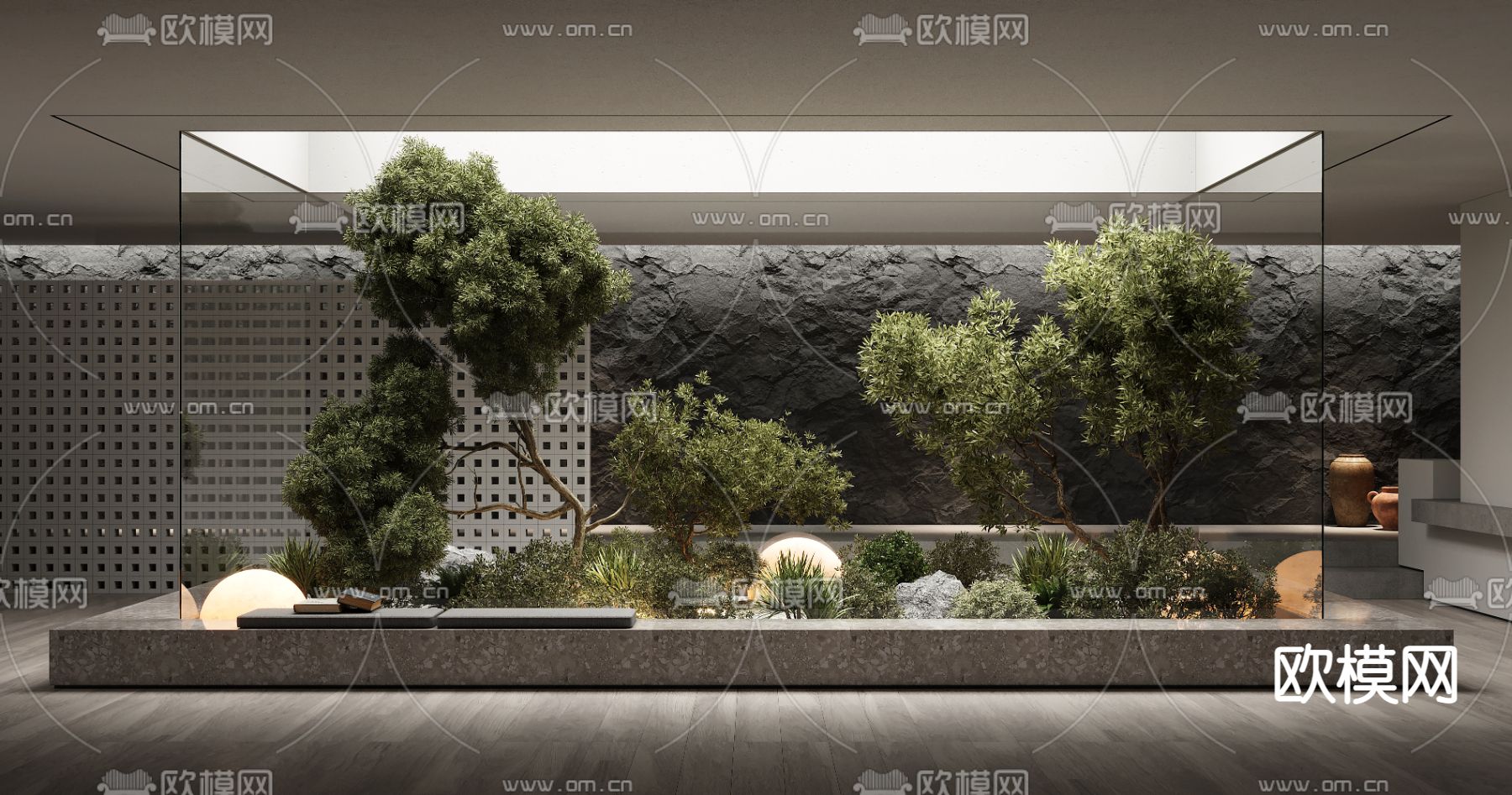现代别墅天井景观小品3d模型下载_ID11970393_3dmax免费模型-欧模网