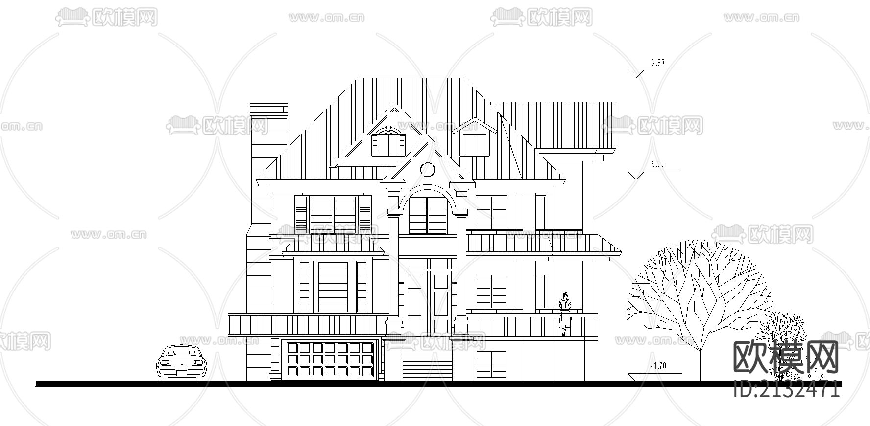 别墅cad施工图下载（渲染图2）