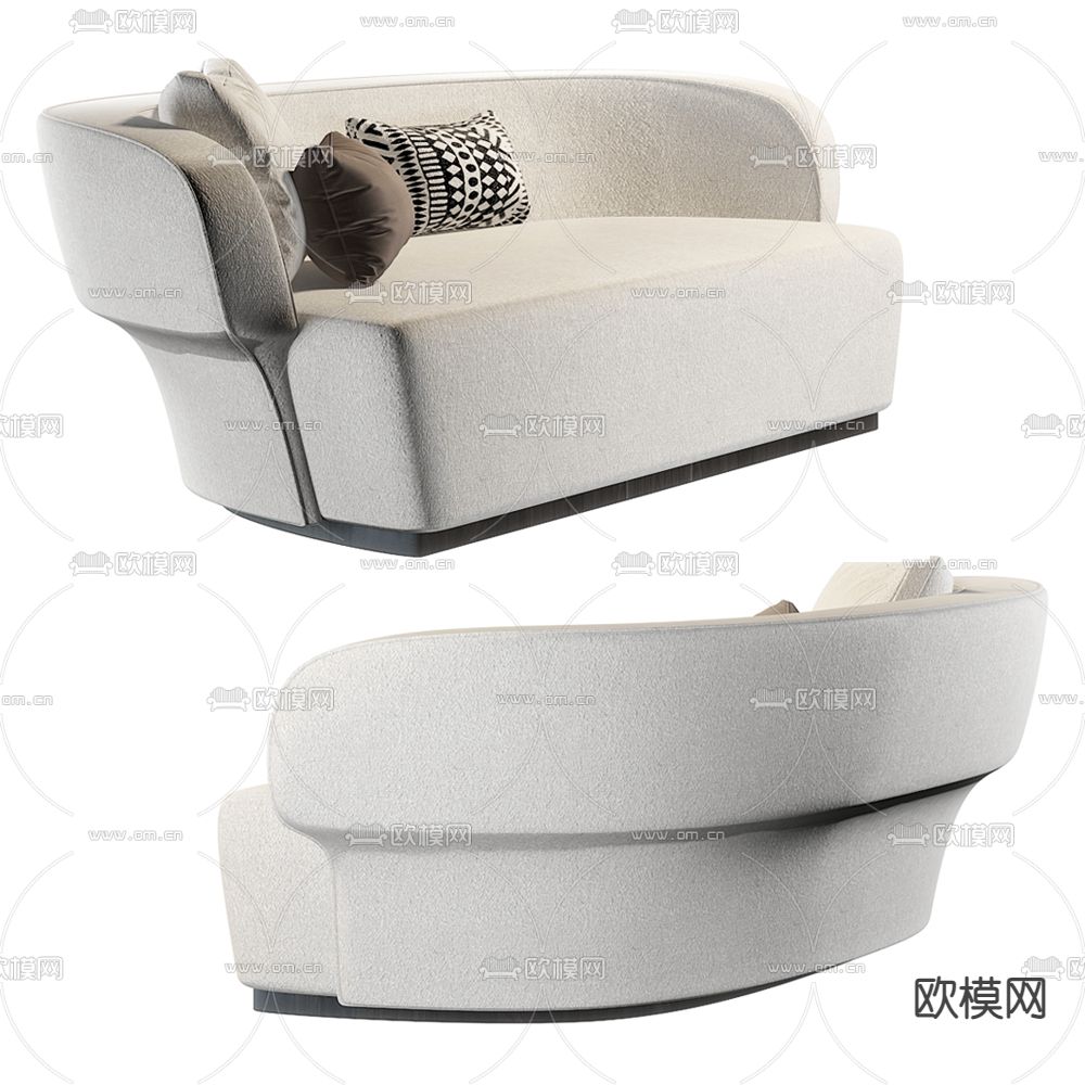 现代奶油白双人沙发3d模型下载_ID11970133_3dmax免费模型-欧模网