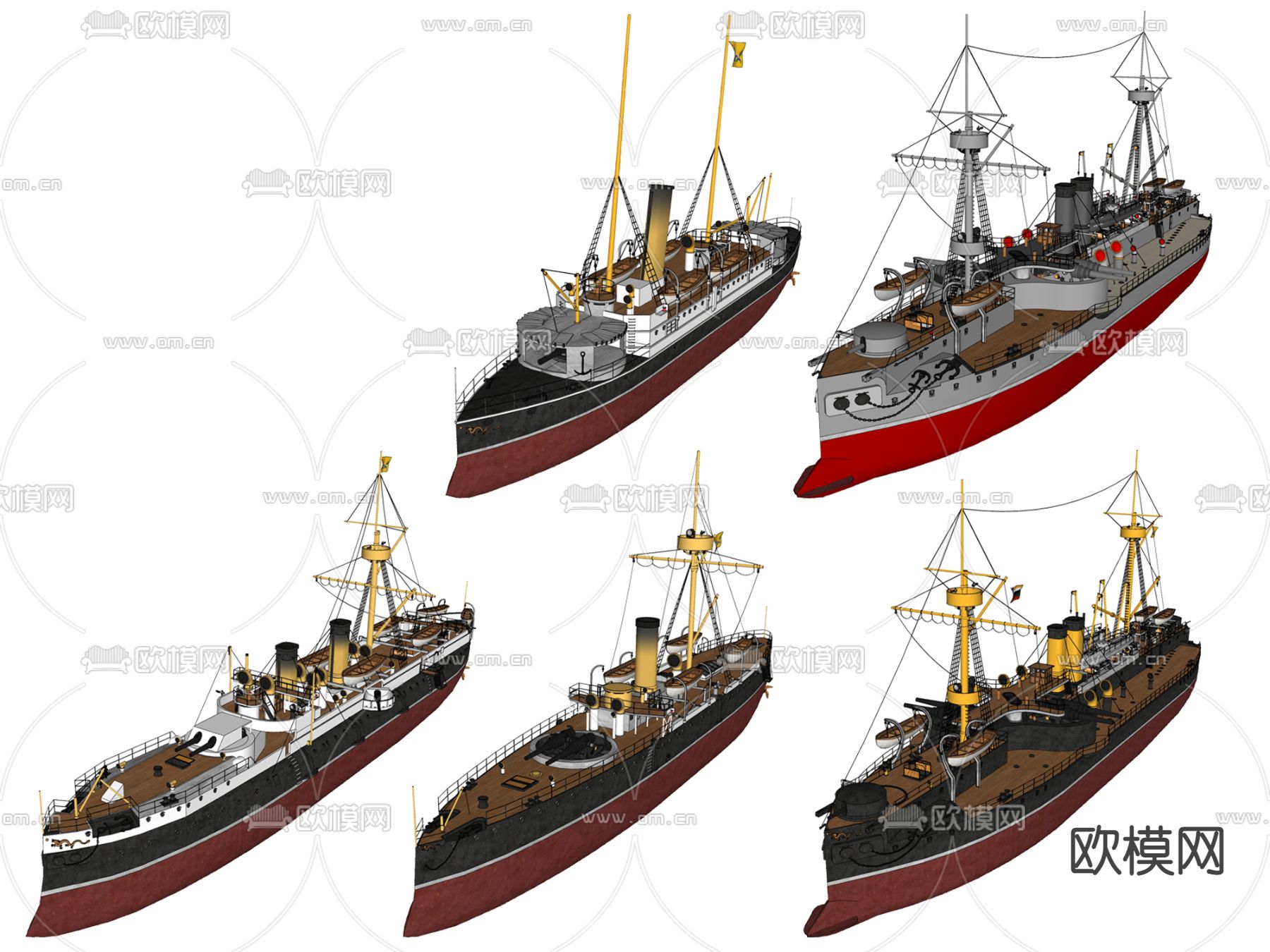 民国风军舰巡航舰su模型下载
