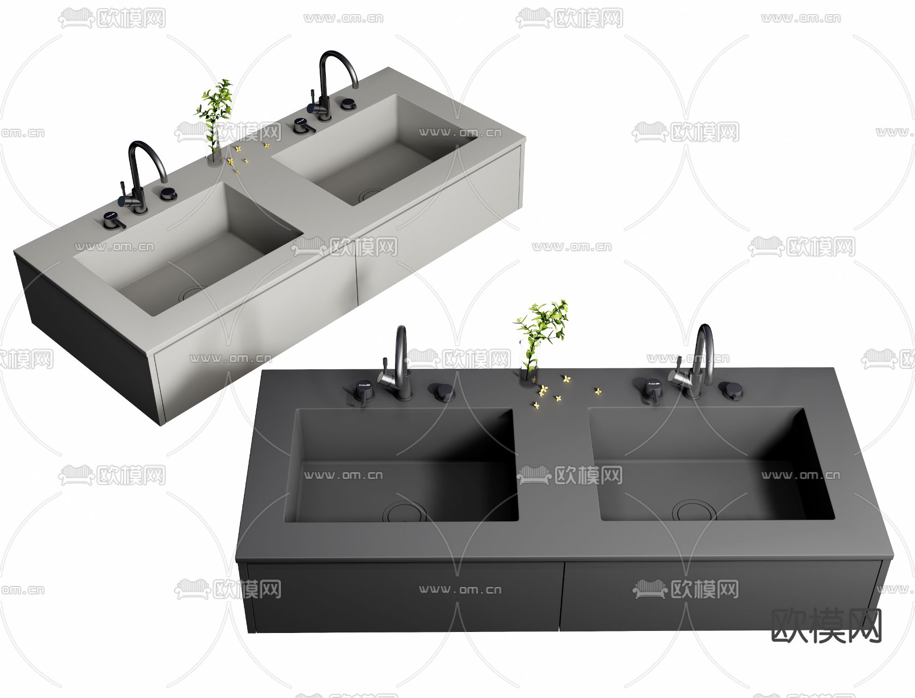 现代双盆洗手台3d模型下载