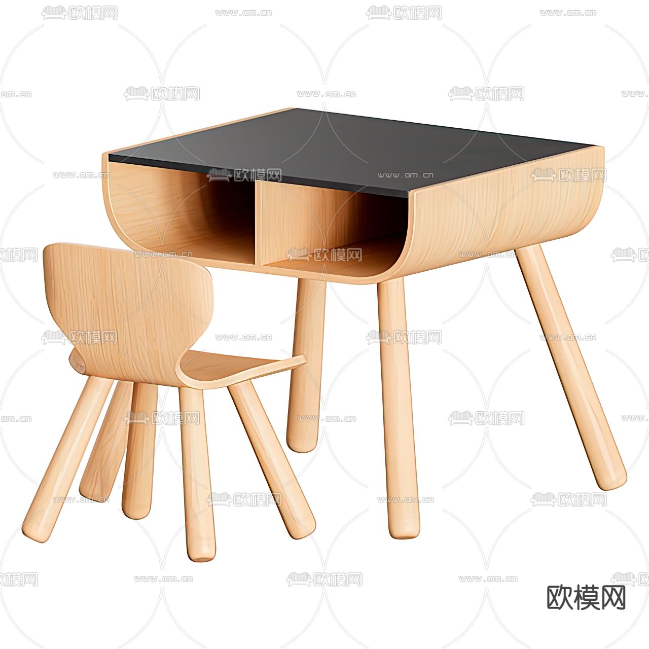 北欧儿童书桌椅3d模型下载