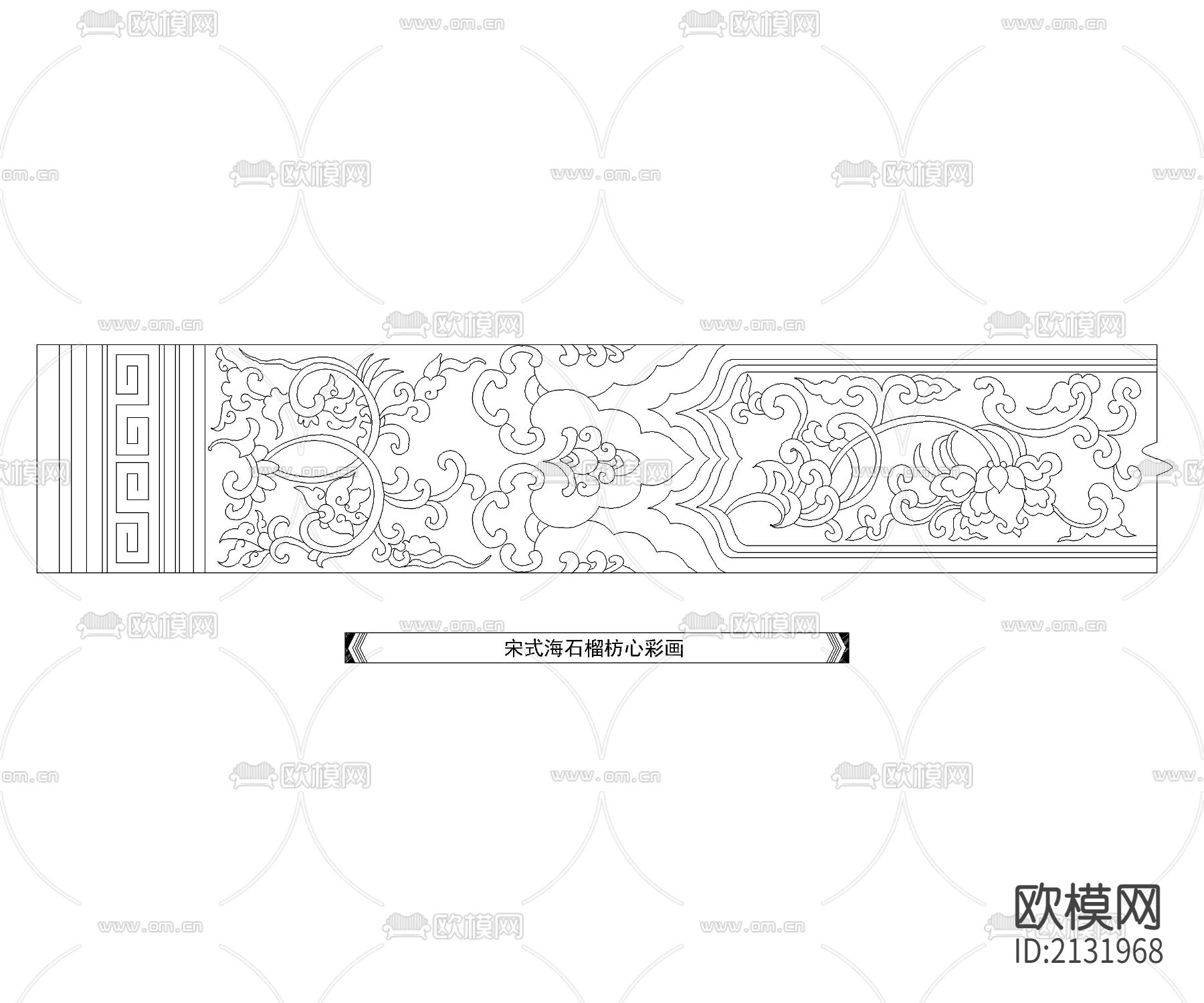 中式彩画图块清式枋心彩画节点大样下载（渲染图6）