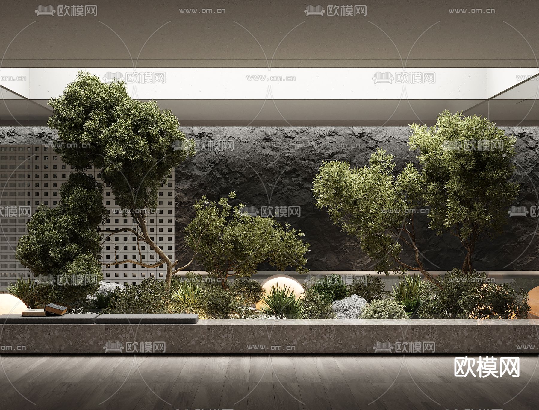 现代别墅天井景观小品3d模型下载_ID11970393_3dmax免费模型-欧模网