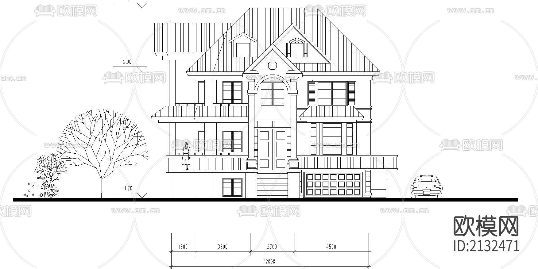 别墅cad施工图下载（渲染图3）