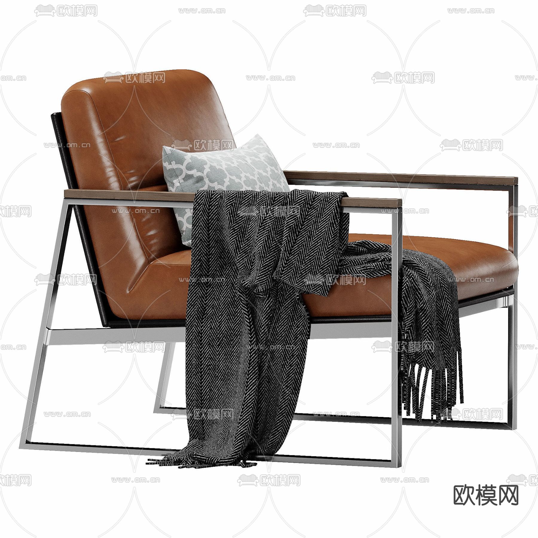 现代橘色皮革办公椅3d模型下载（渲染图3）