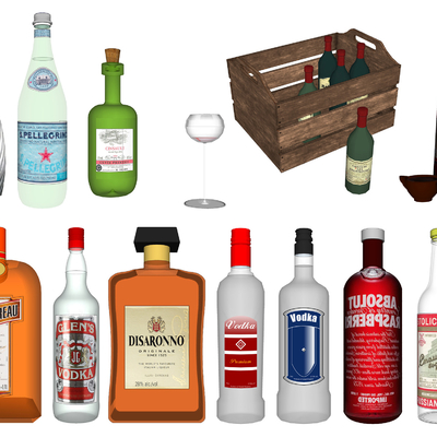  现代酒具洋酒su模型 