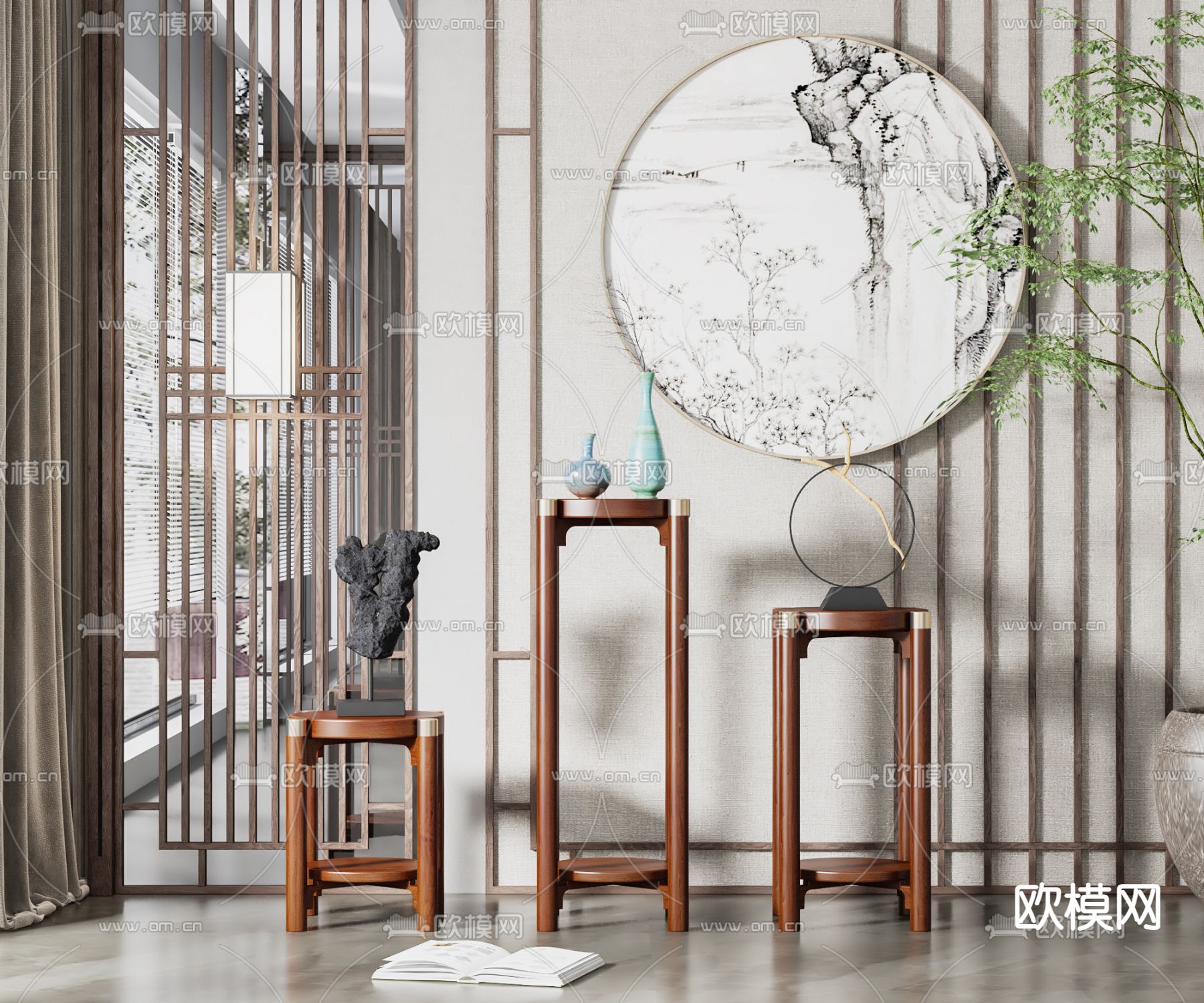 新中式角几边几3d模型下载