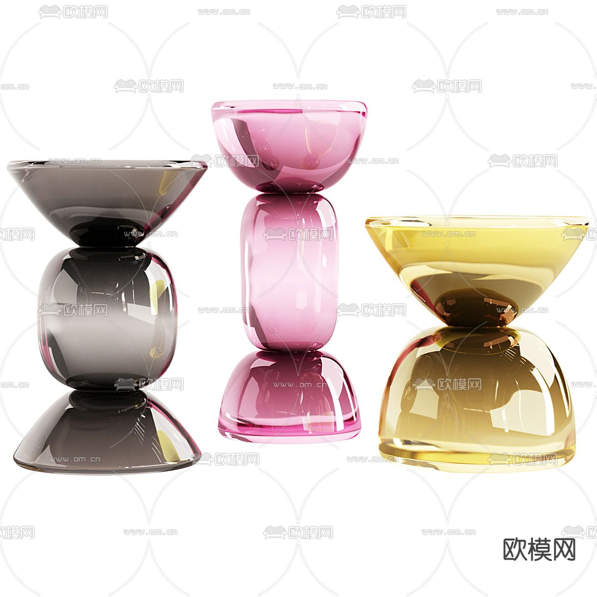 现代亚克力糖果形角几圆几3d模型下载（渲染图1）