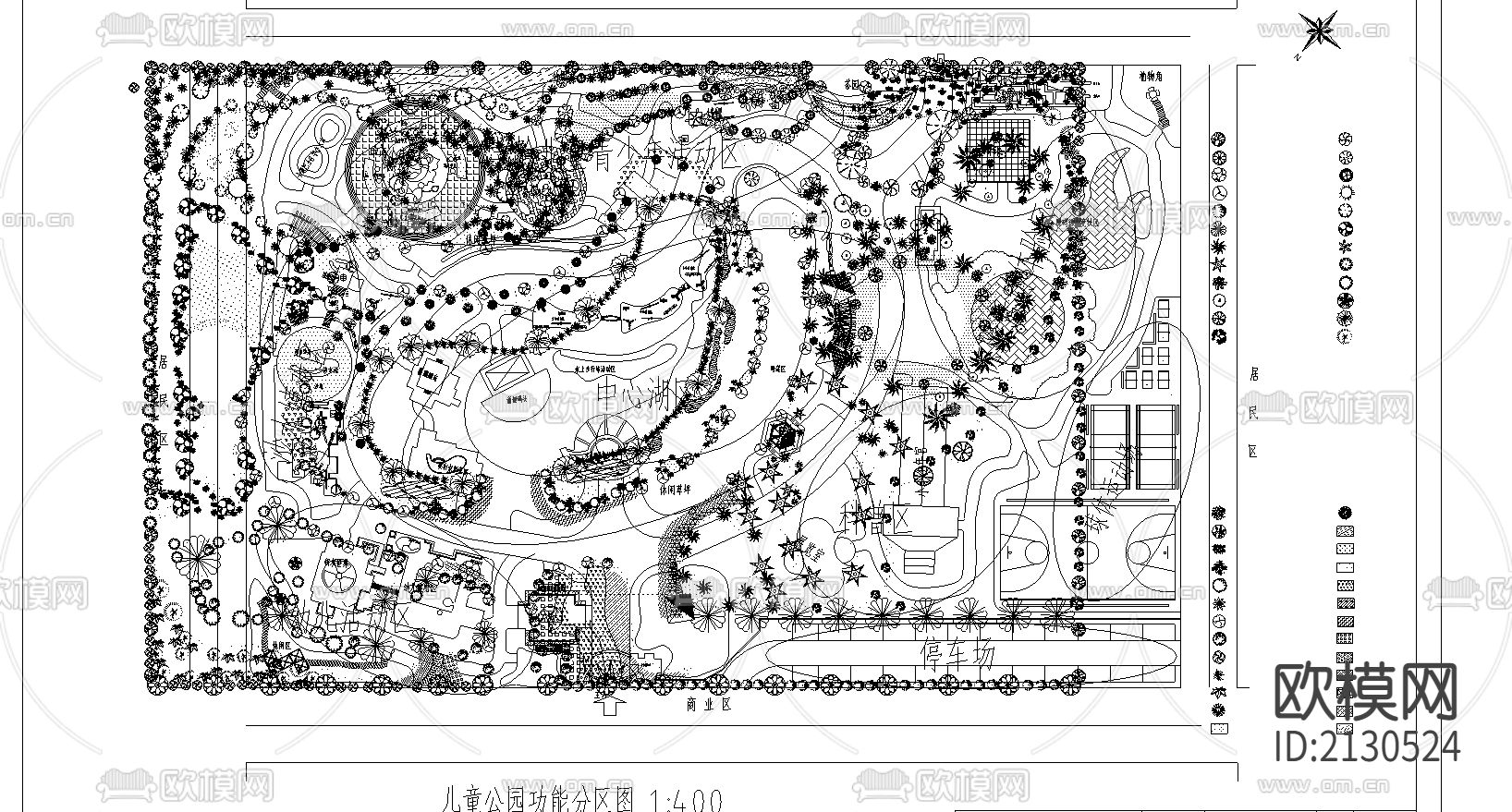 园林功能分区CAD施工图下载（渲染图1）