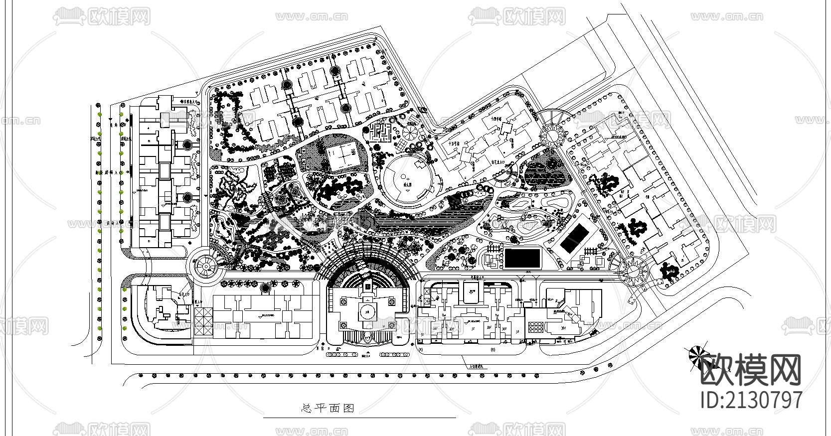 高层小区CAD施工图下载（渲染图1）