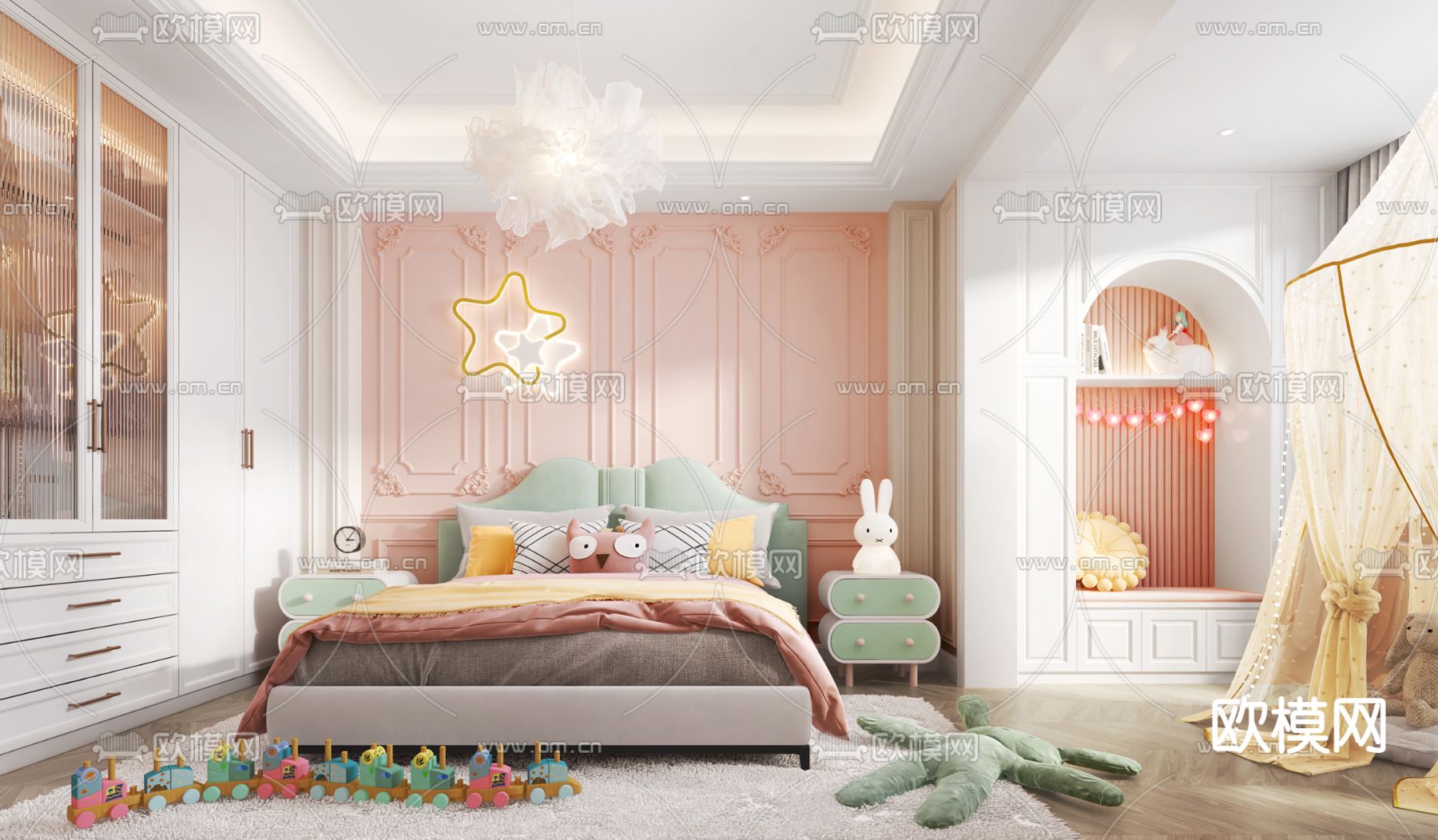 简欧儿童房女孩房3d模型下载