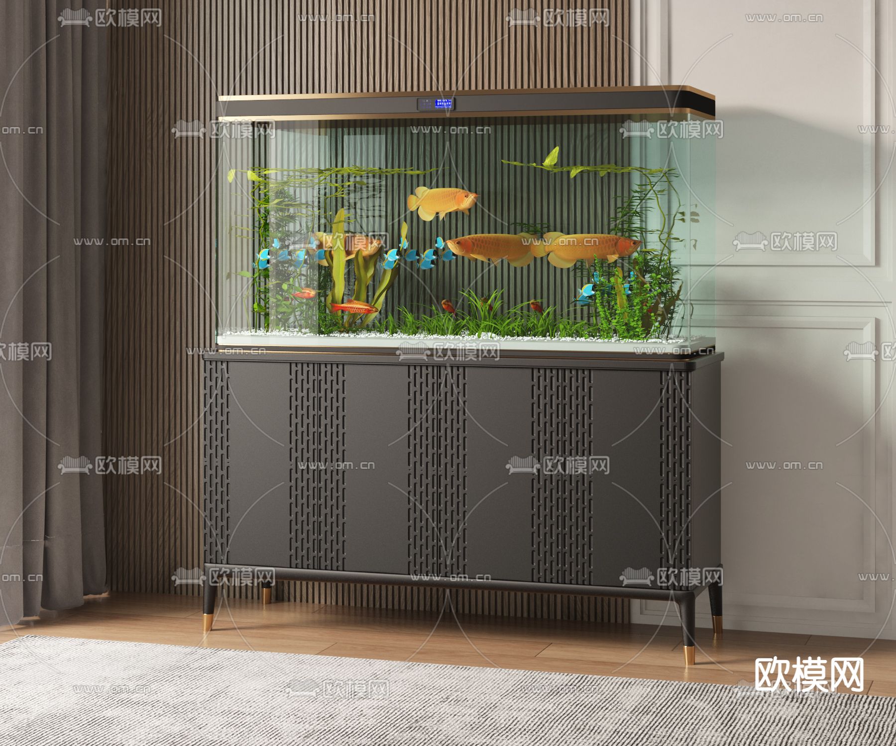 新中式鱼缸水族箱3d模型下载