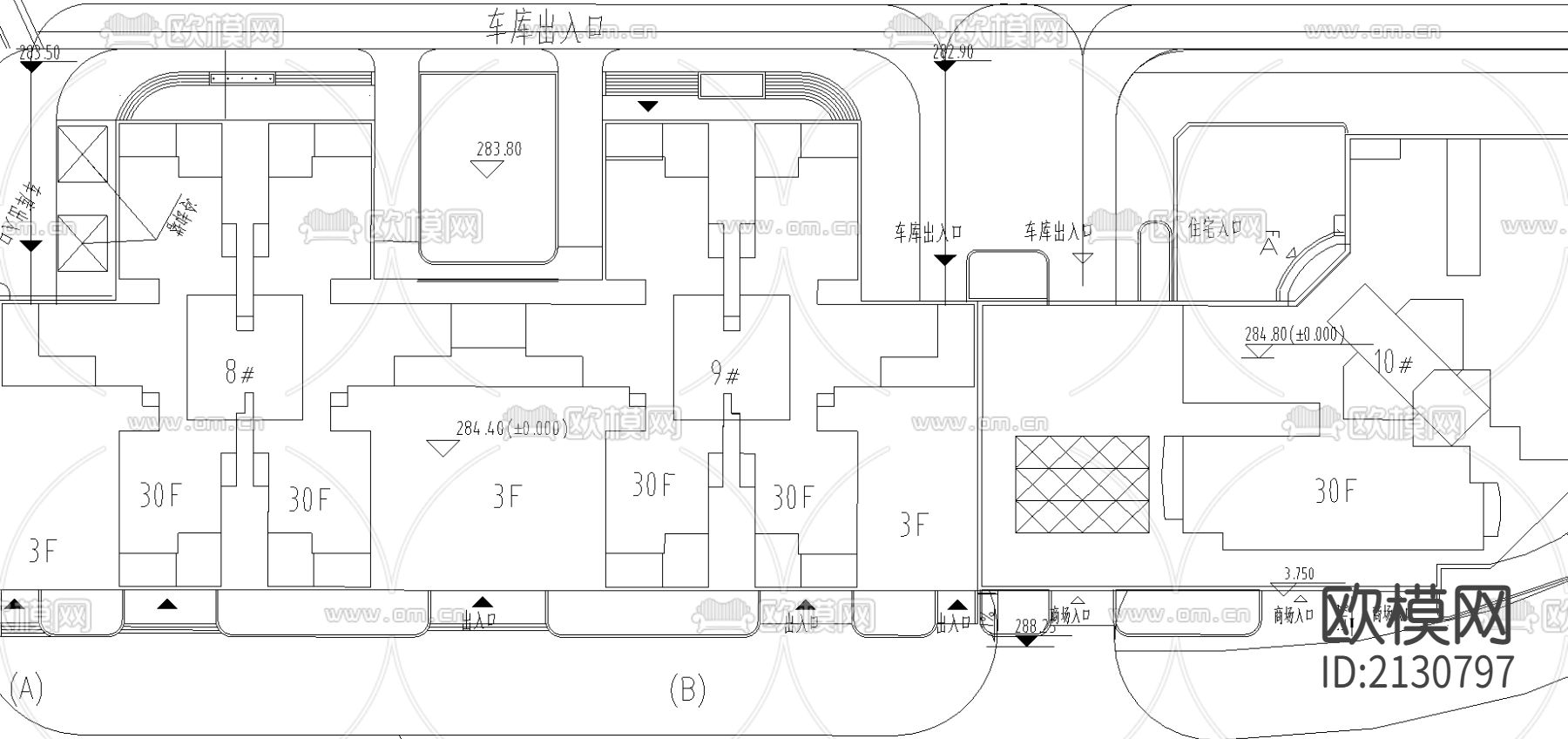 高层小区CAD施工图下载（渲染图2）