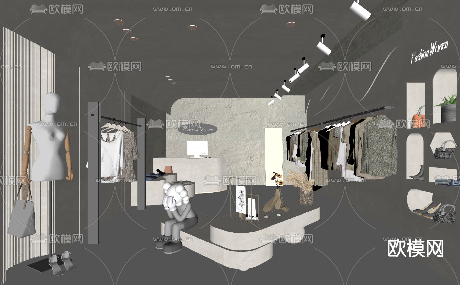 侘寂风女装服装店su模型