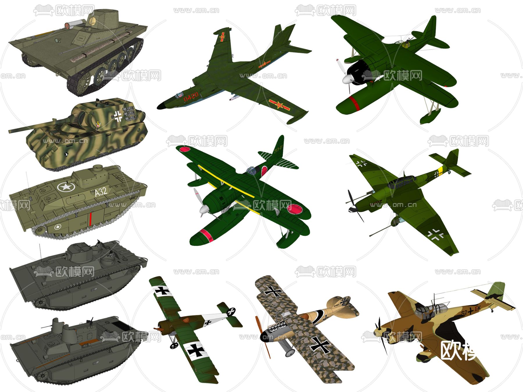 现代轰炸机坦克军事器材su模型下载