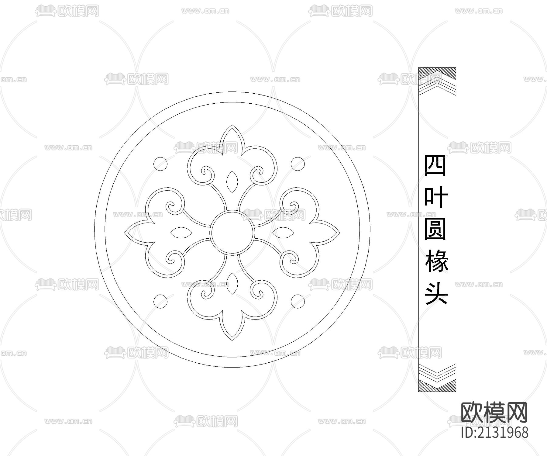 中式彩画图块清式枋心彩画节点大样下载（渲染图1）