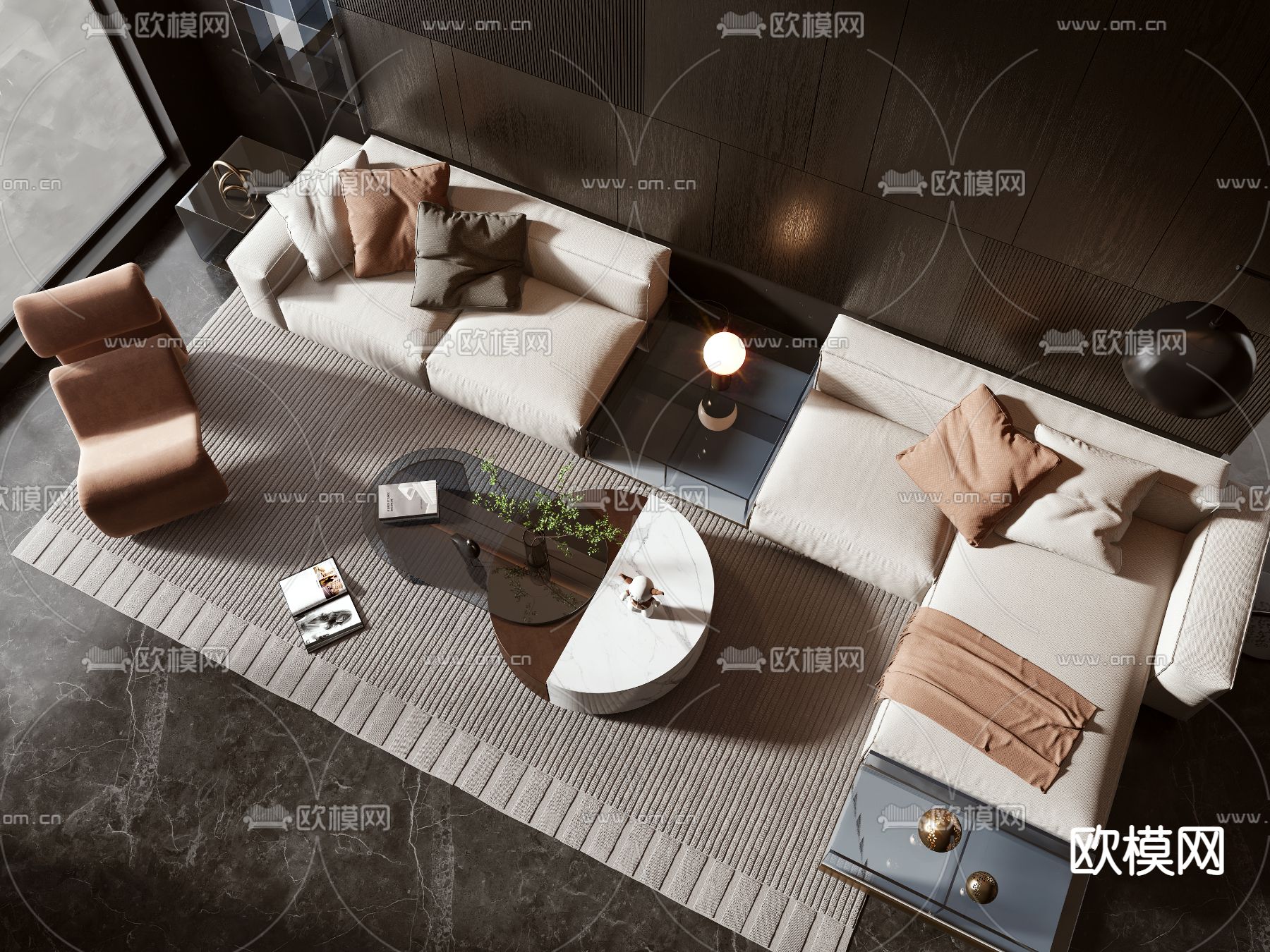 现代转角沙发组合3d模型