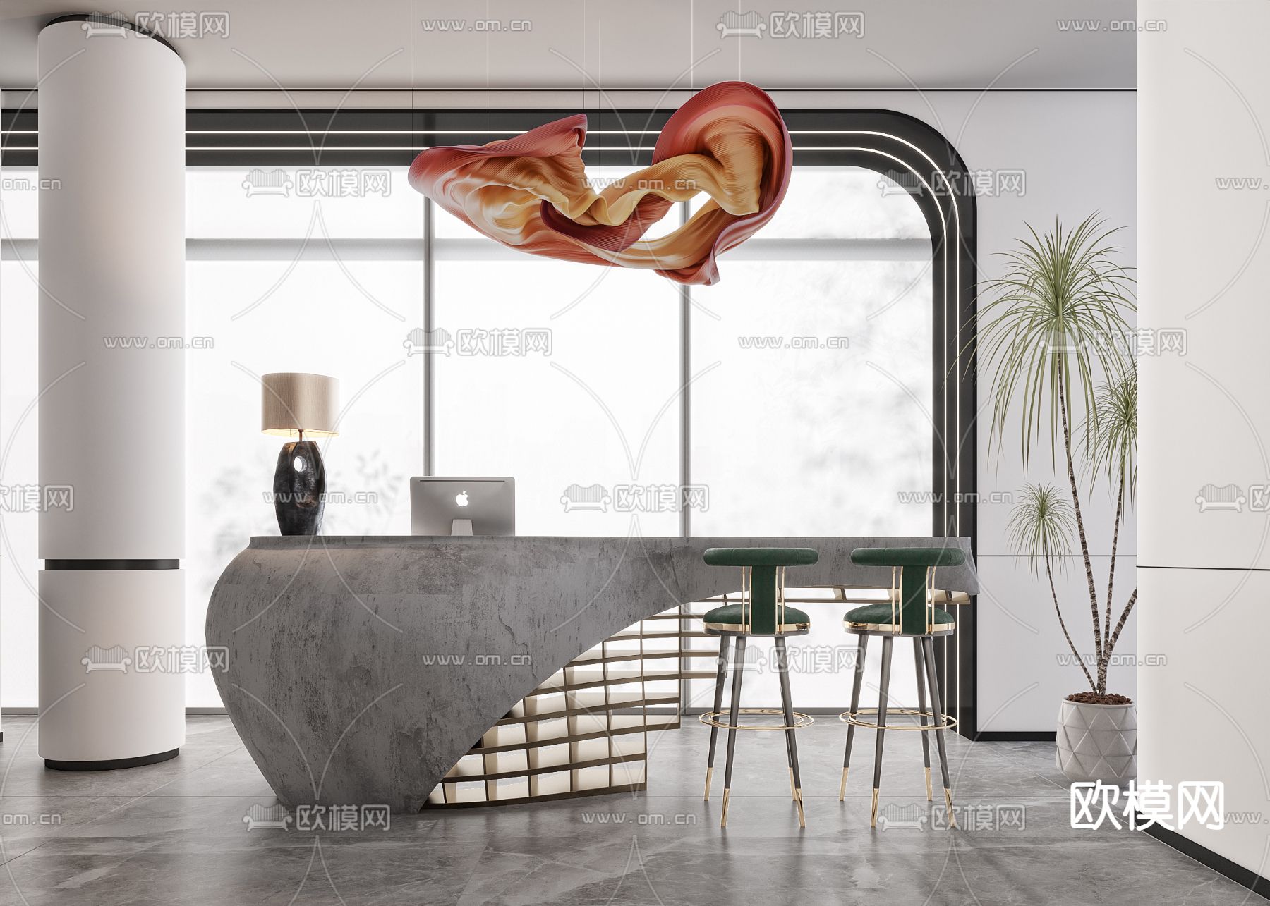 现代接待台3d模型下载