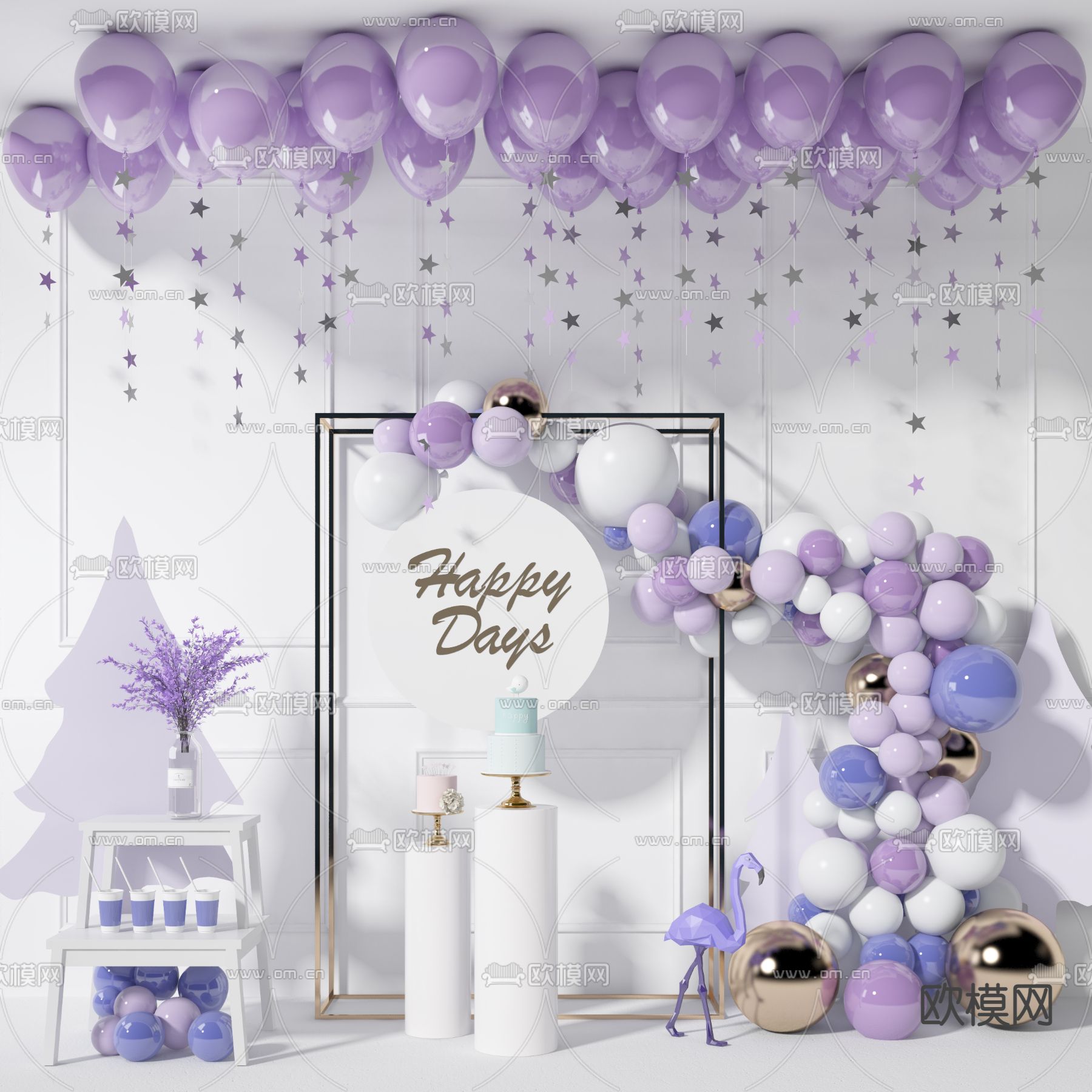 北欧梦幻紫气球美陈3d模型下载