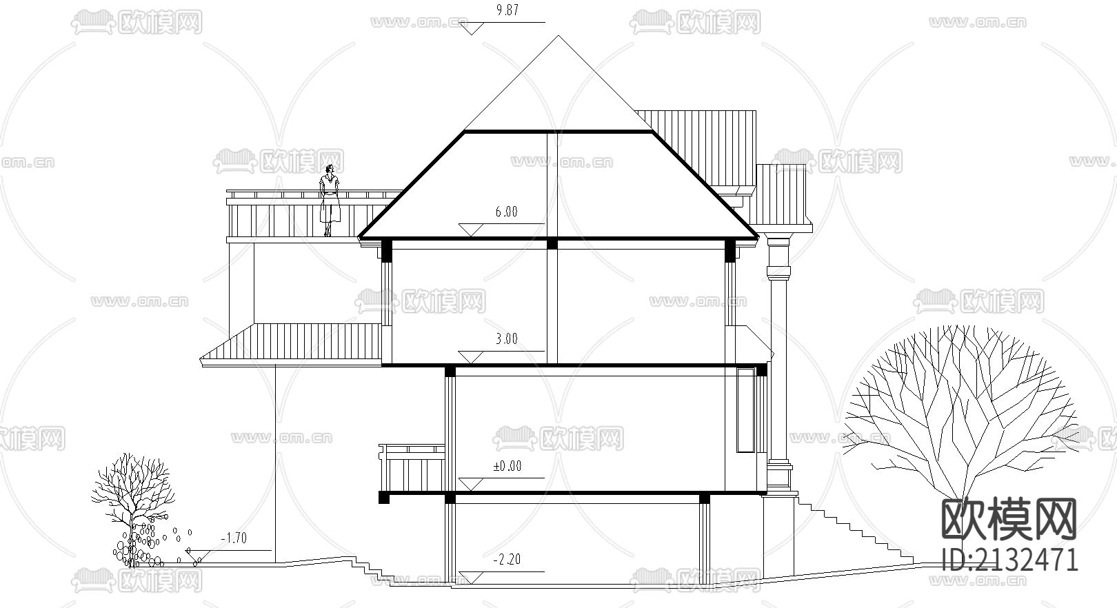 别墅cad施工图下载（渲染图4）