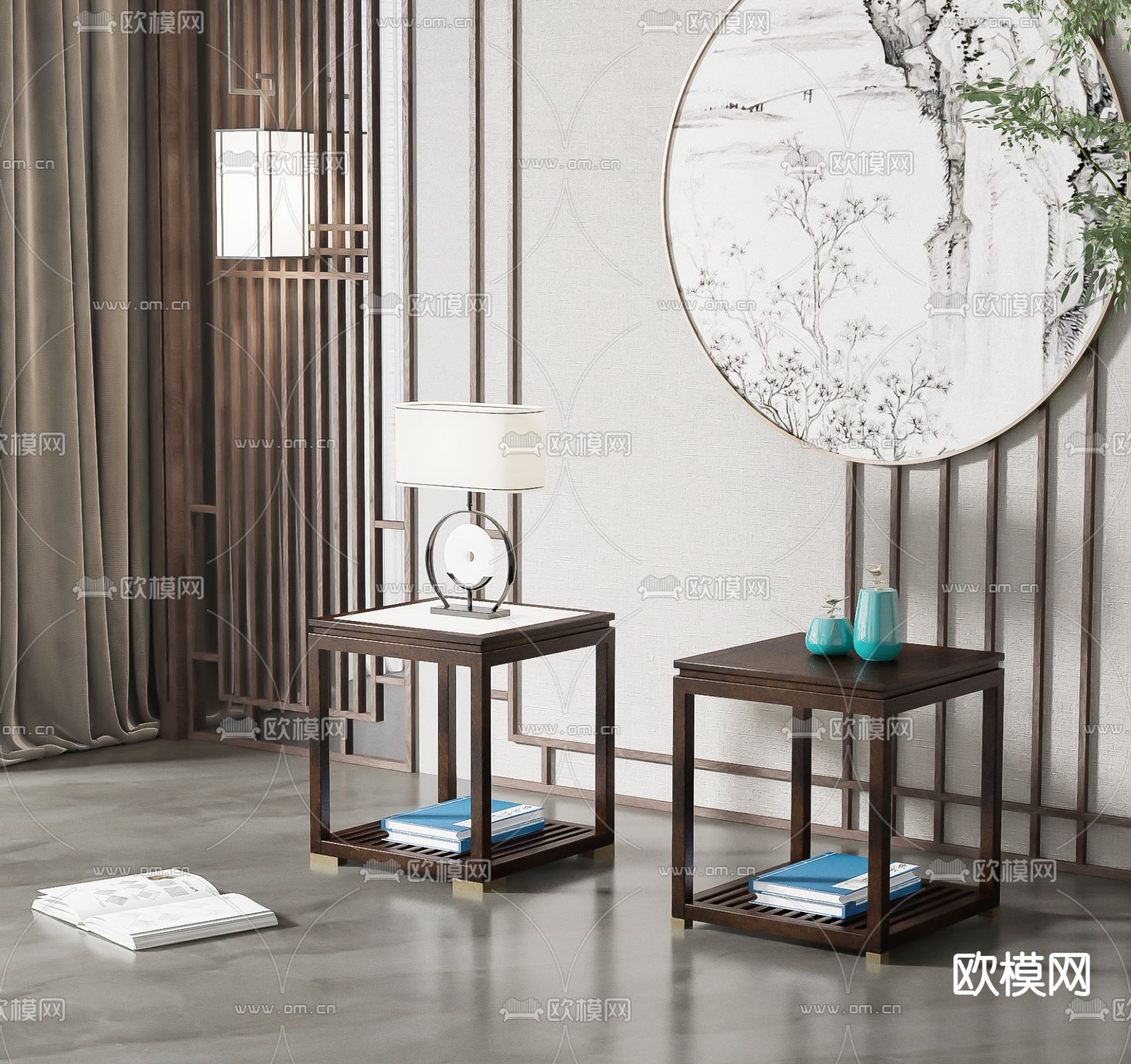 新中式边几角几3d模型下载