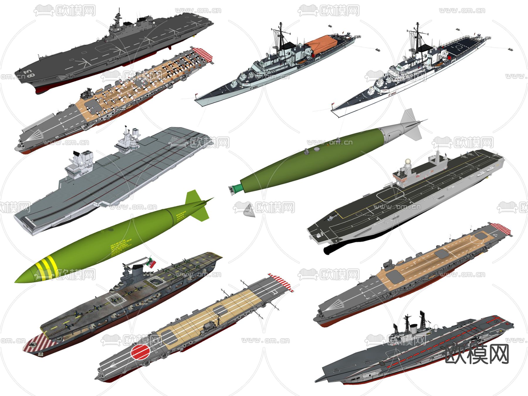 现代航空母舰军事器材su模型下载