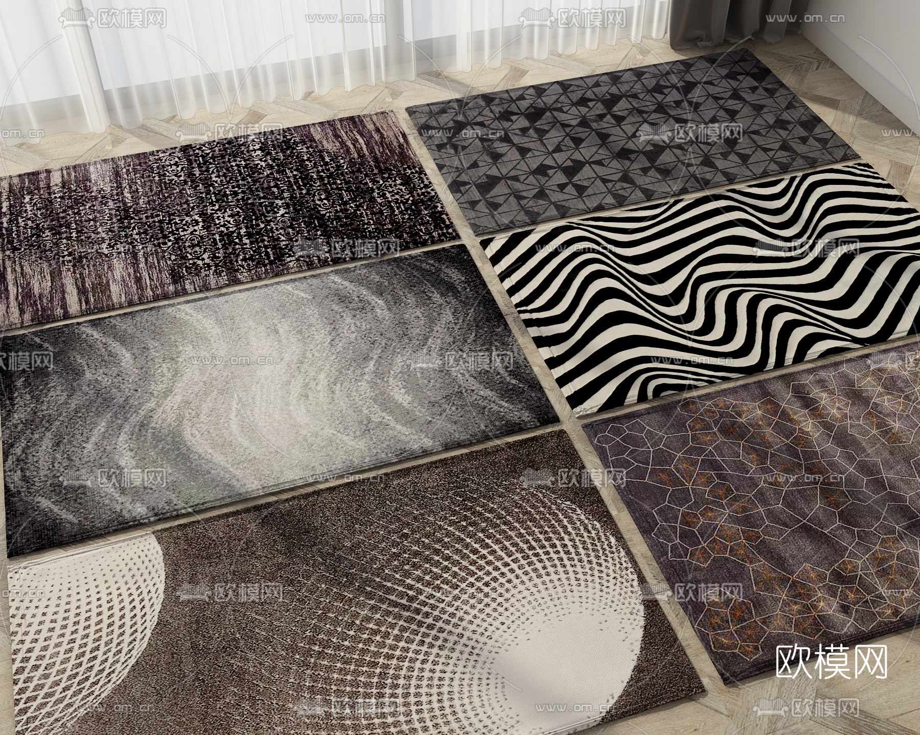 现代条纹地毯3d模型下载