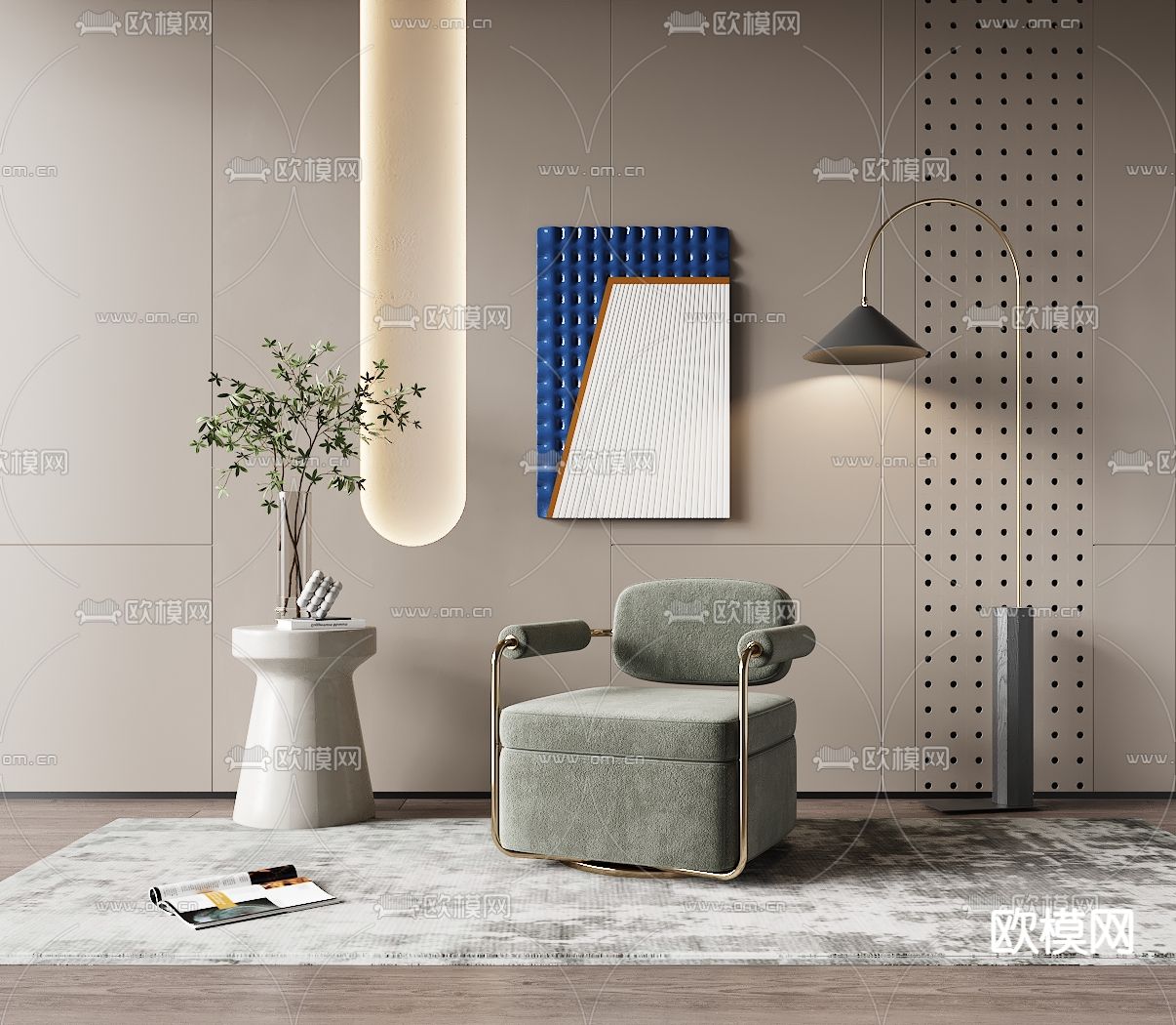 现代绿色单人沙发3d模型下载