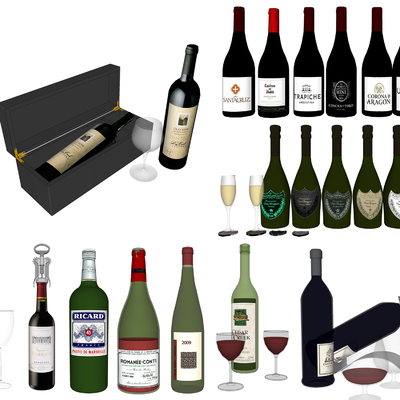  现代红酒酒瓶su模型 