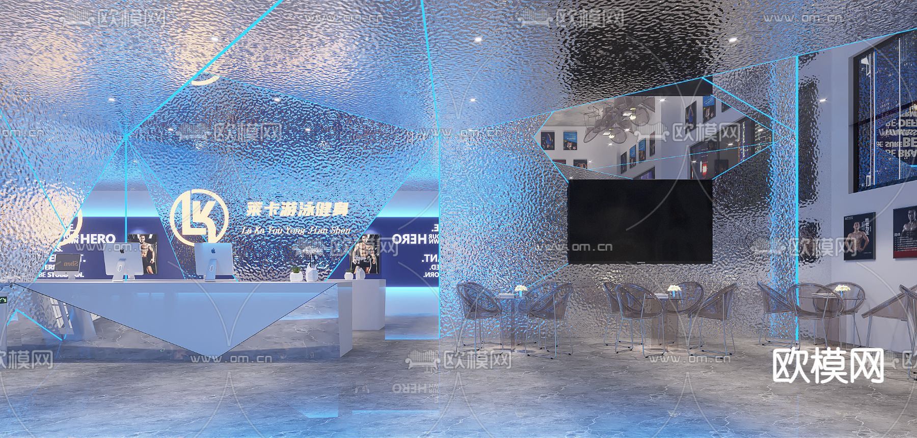 现代健身游泳馆前台3d模型下载