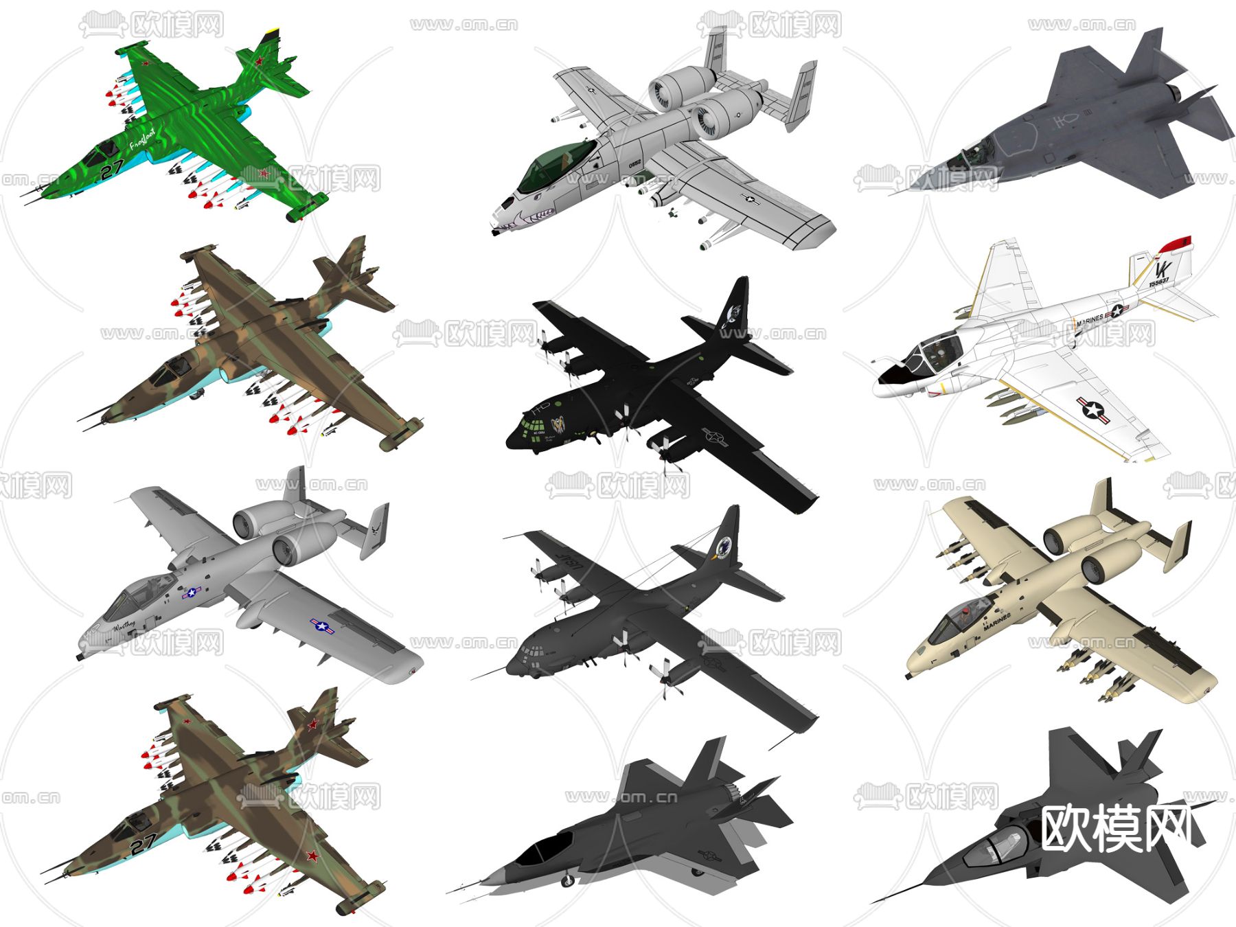 现代战斗机军事器材su模型下载