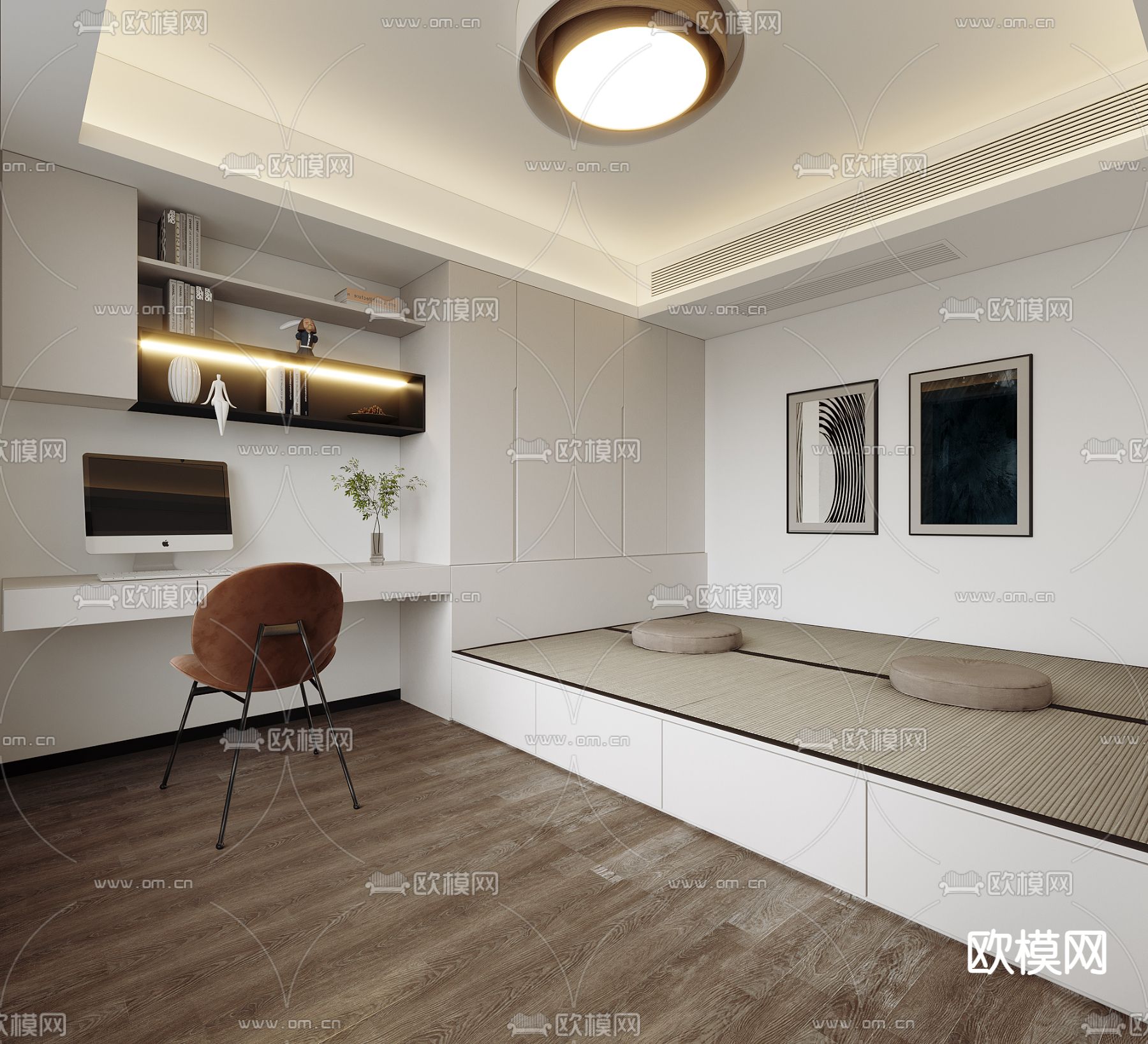 日式榻榻米卧室3d模型下载（渲染图1）