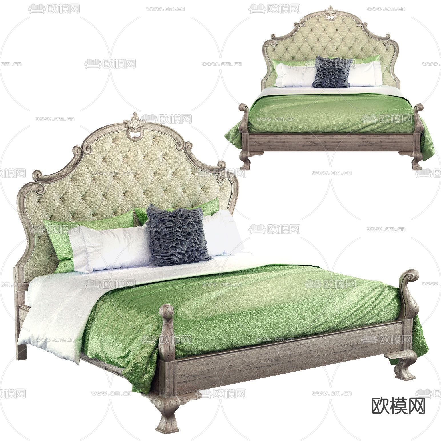 现代欧式古典双人床3d模型下载