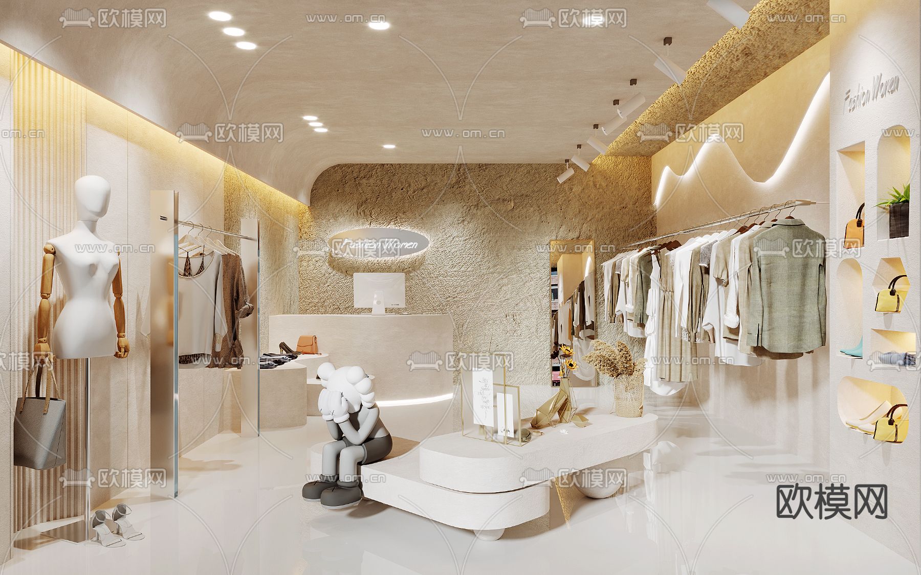 侘寂风女装服装店su模型