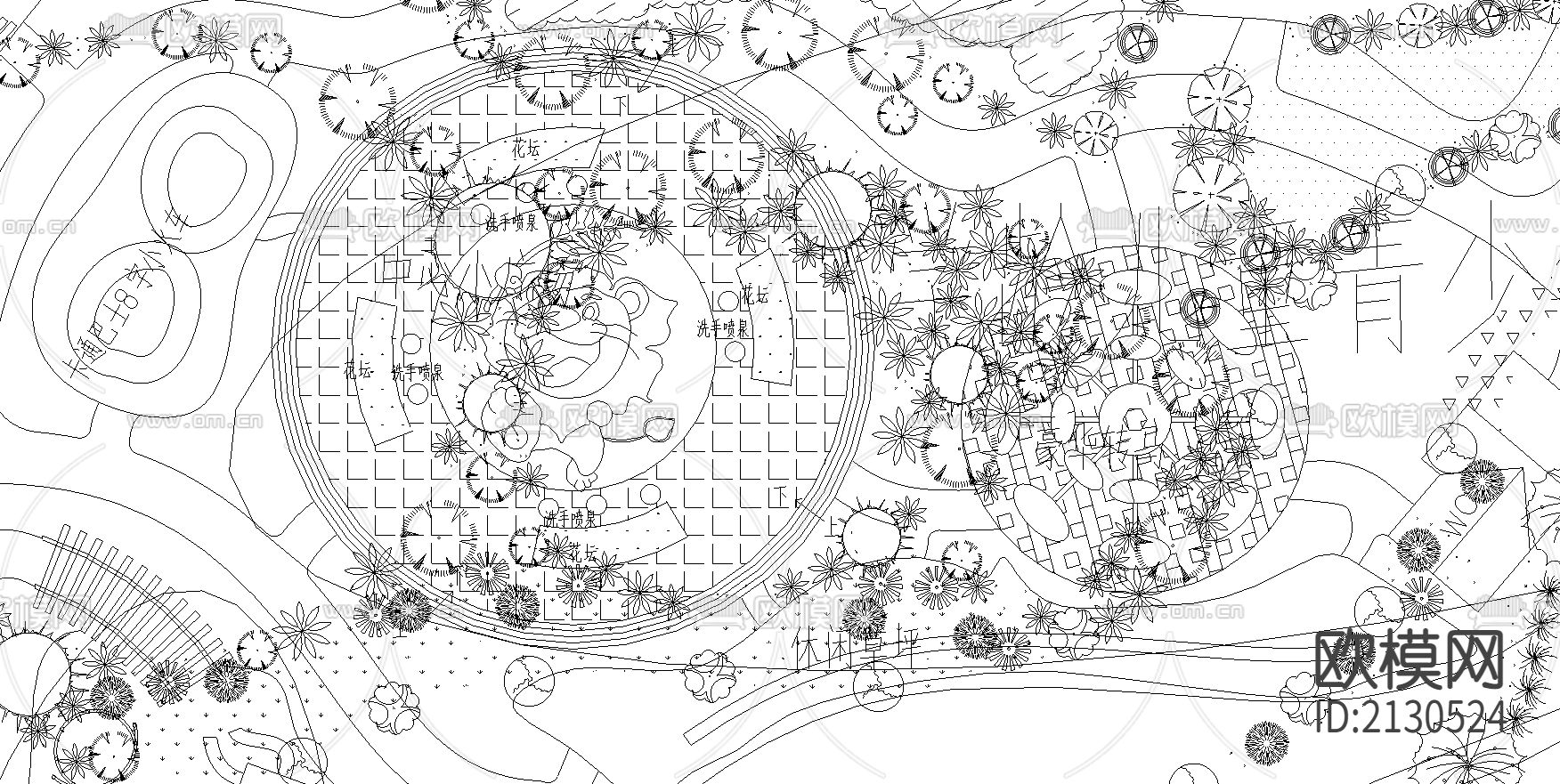 园林功能分区CAD施工图下载（渲染图3）