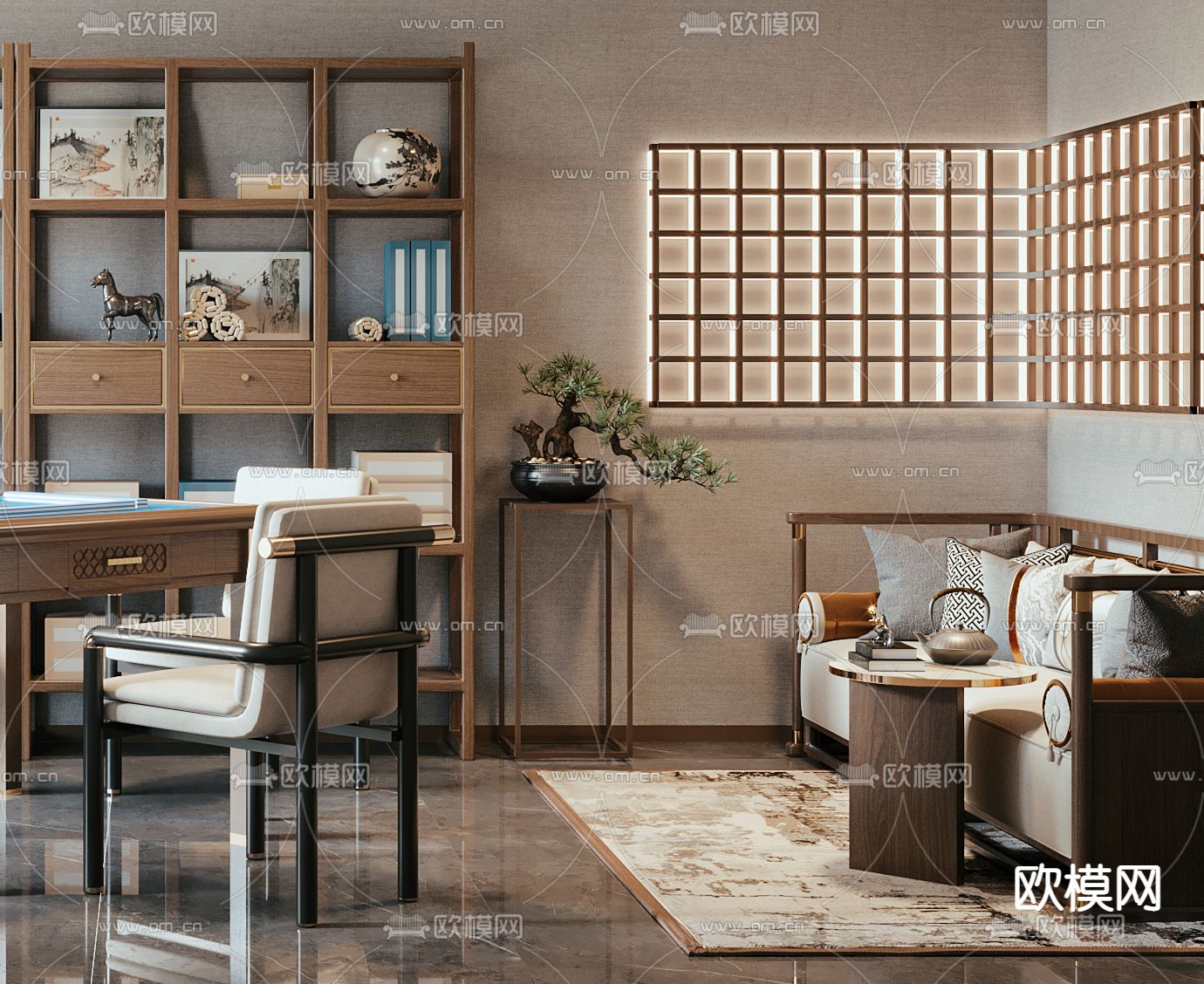 新中式棋牌室3d模型下载（渲染图3）