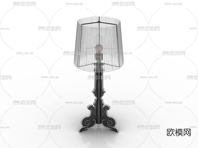 新中式云纹铁艺玻璃台灯免费3d模型下载