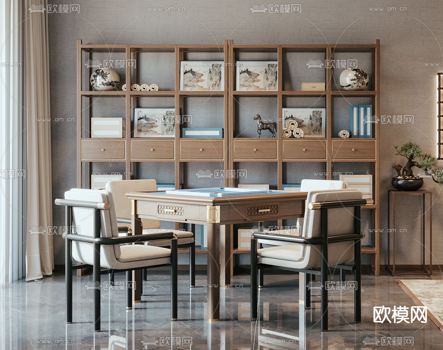 新中式棋牌室3d模型下载（渲染图2）
